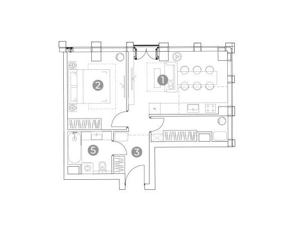 Планировка: 2-комн. квартира 45.30 м² в новостройке Эмоушн