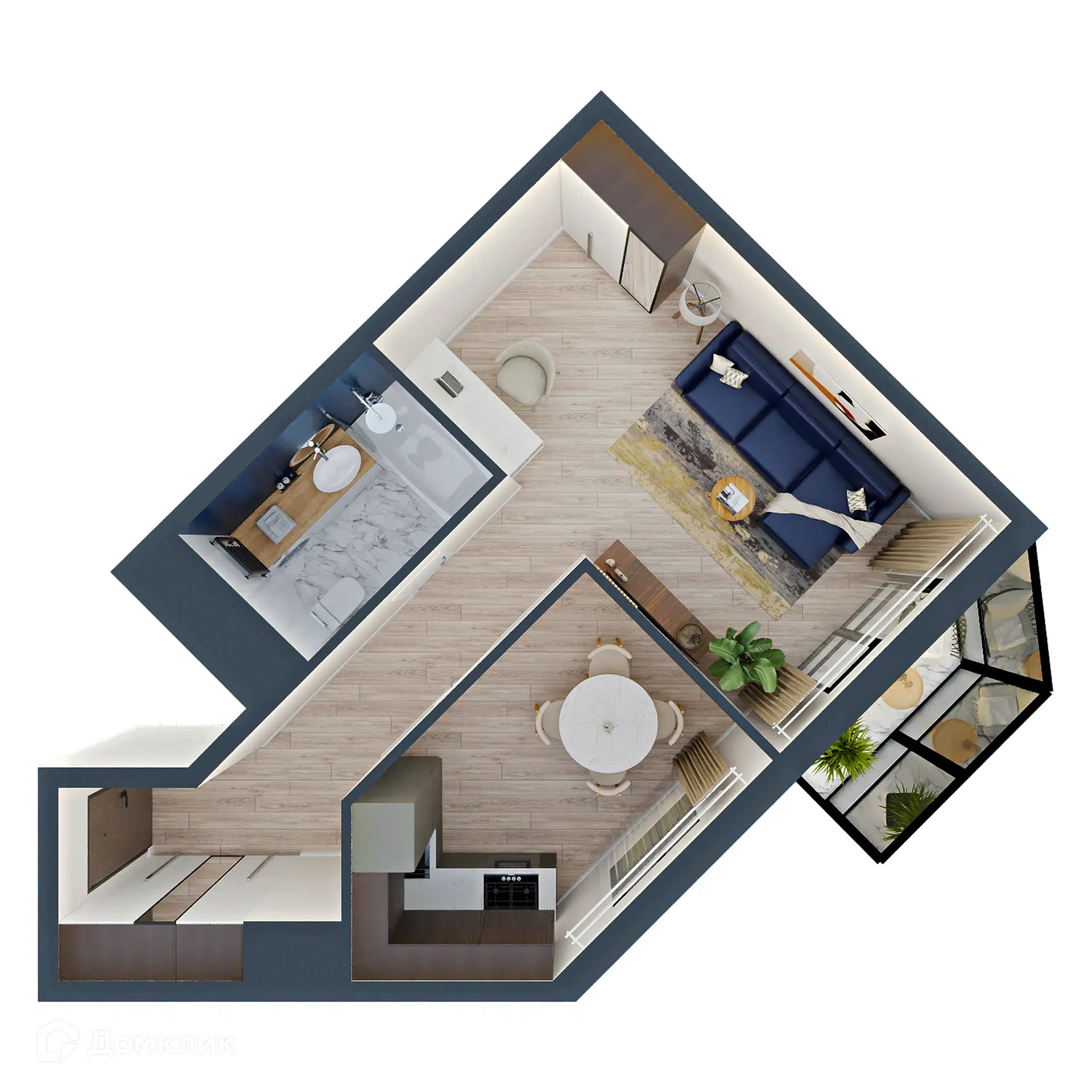 Планировка: 1-комн. квартира 39.37 м² в новостройке Трилистник