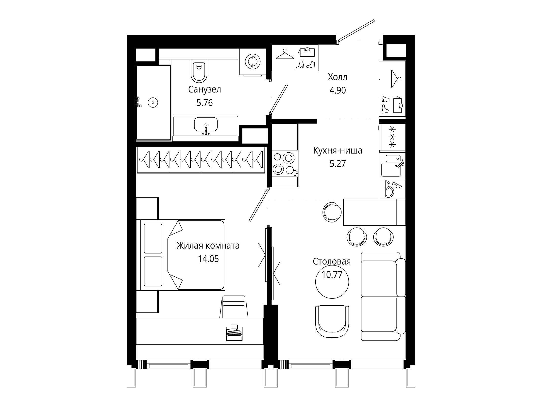 Планировка: 1-комн. квартира 40.40 м² в новостройке ЖК Мод