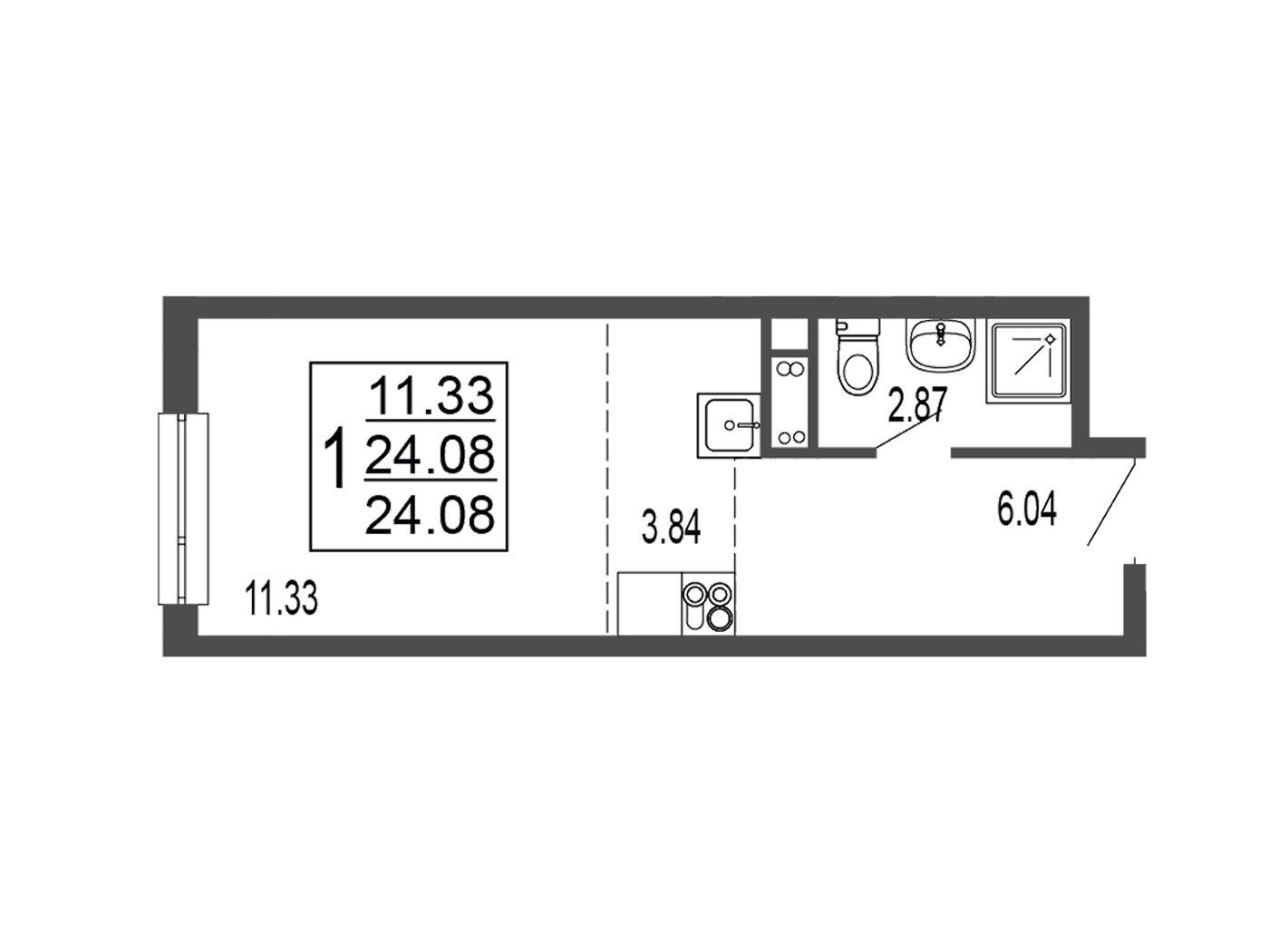 Планировка: Студия 24.01 м² в новостройке ЖК Гармония Парк
