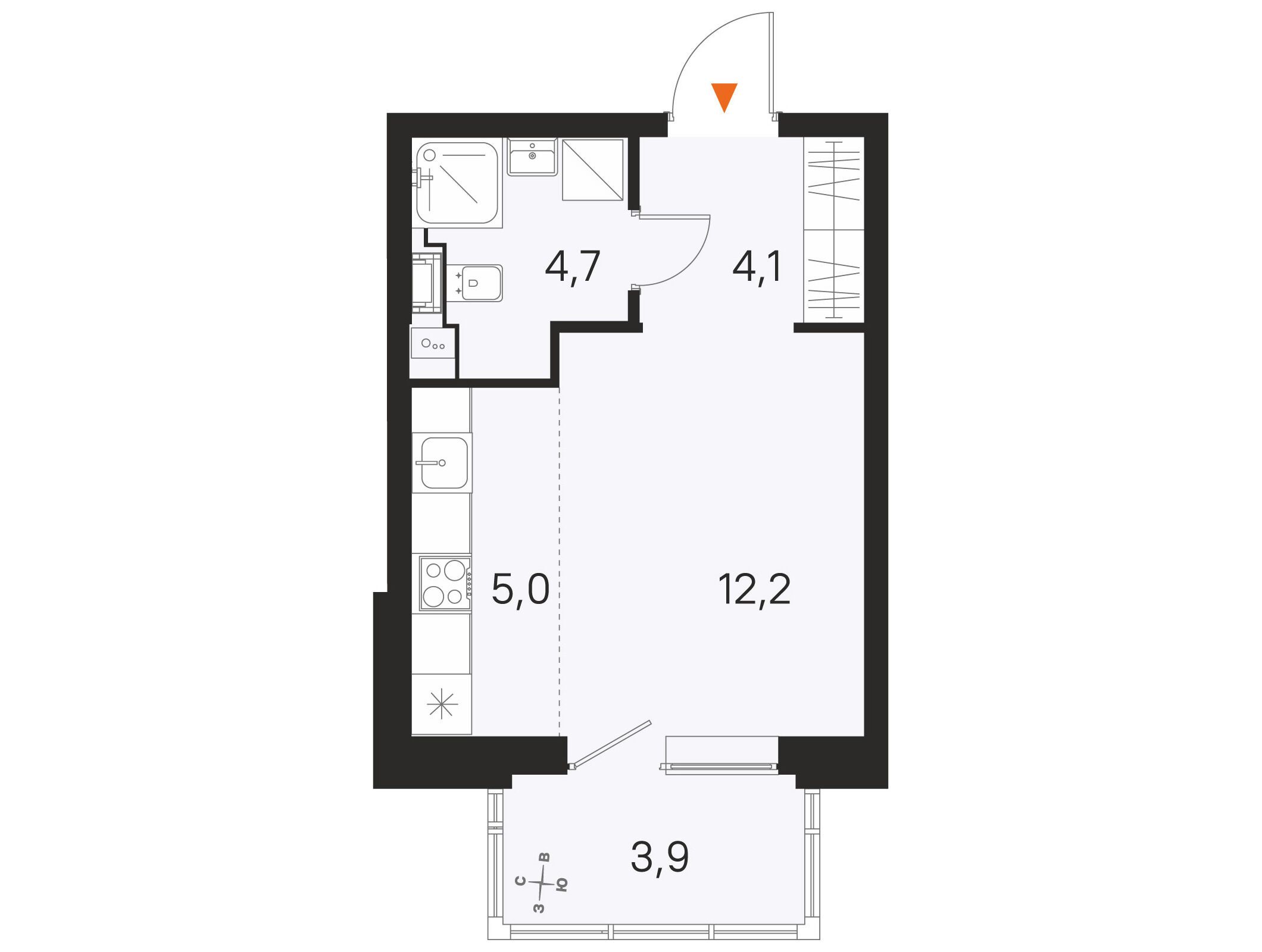 Планировка: Студия 26.00 м² в новостройке Квартал М36