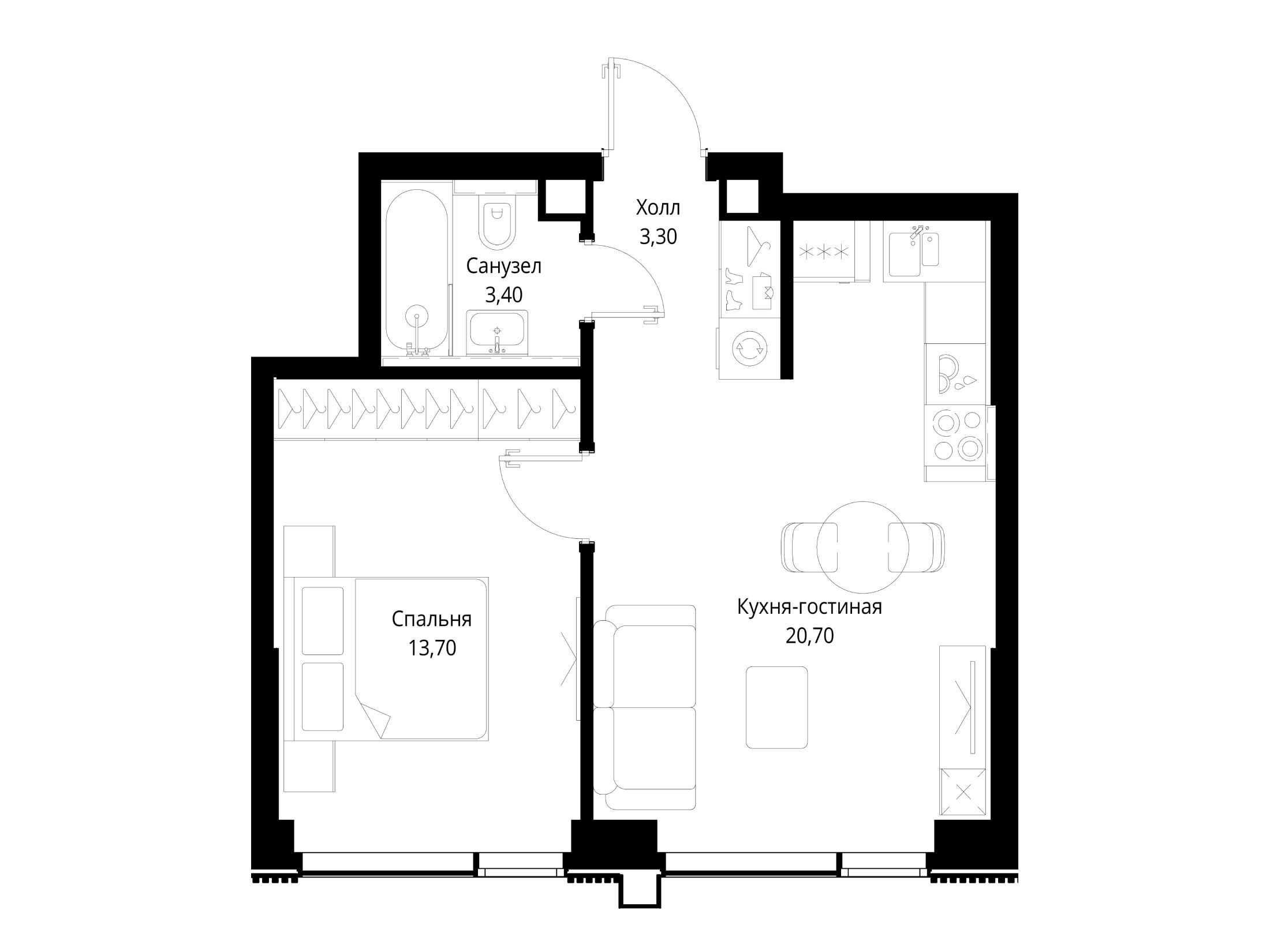 Планировка: 1-комн. квартира 41.10 м² в новостройке Ситидзен