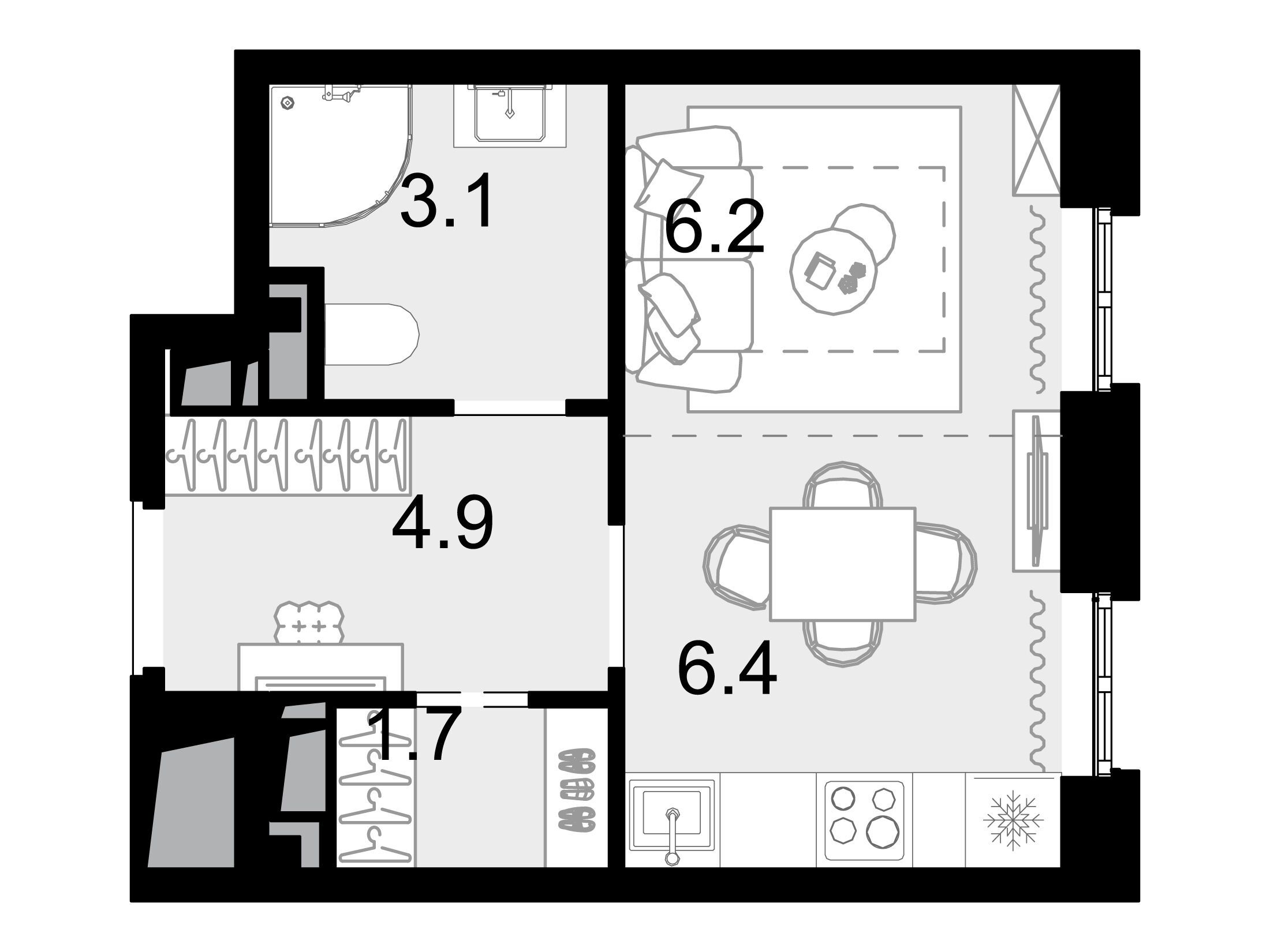 Планировка: Студия 24.40 м² в новостройке Новая Звезда II