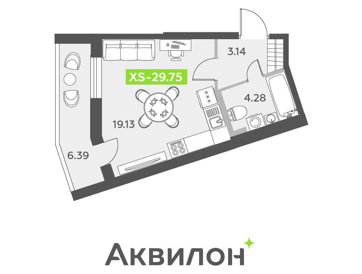 Планировка: Студия 29.80 м² в новостройке Аквилон олл ин 3.0