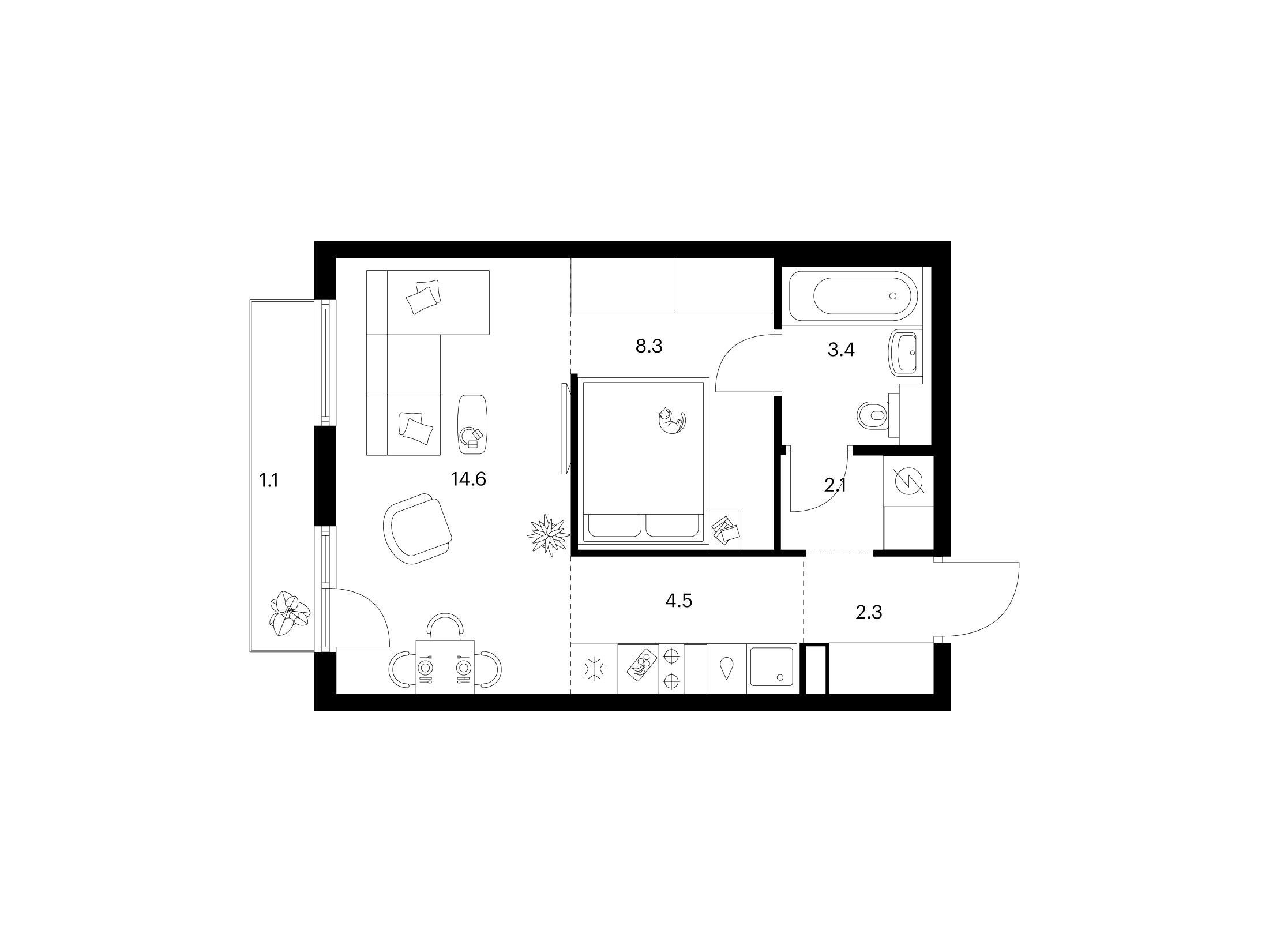 Планировка: 1-комн. квартира 36.30 м² в новостройке Плеханова 11
