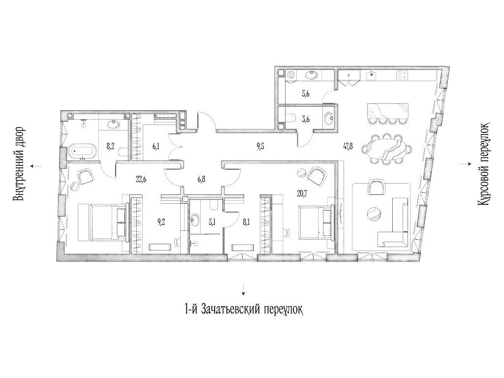 Планировка: 3-комн. квартира 156.40 м² в новостройке Аннабелс