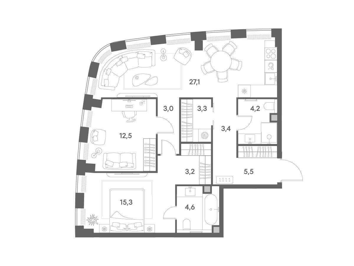 Планировка: 2-комн. квартира 82.10 м² в новостройке Энигмия