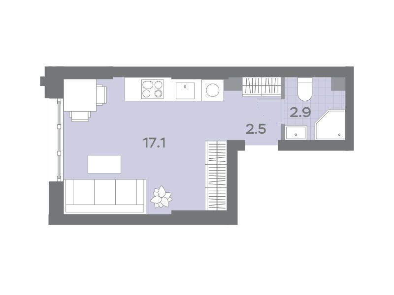 Планировка: Студия 22.80 м² в новостройке Дмитровское Небо