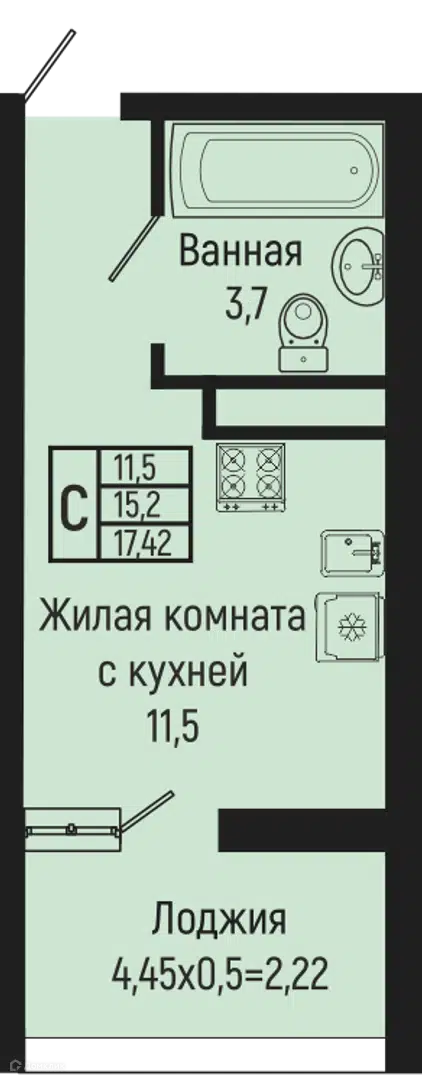 Планировка: Студия 17.42 м² в новостройке Сан Хиллс Ольгинка 2