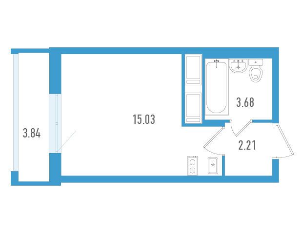 Планировка: Студия 22.07 м² в новостройке ЖК Старлайт