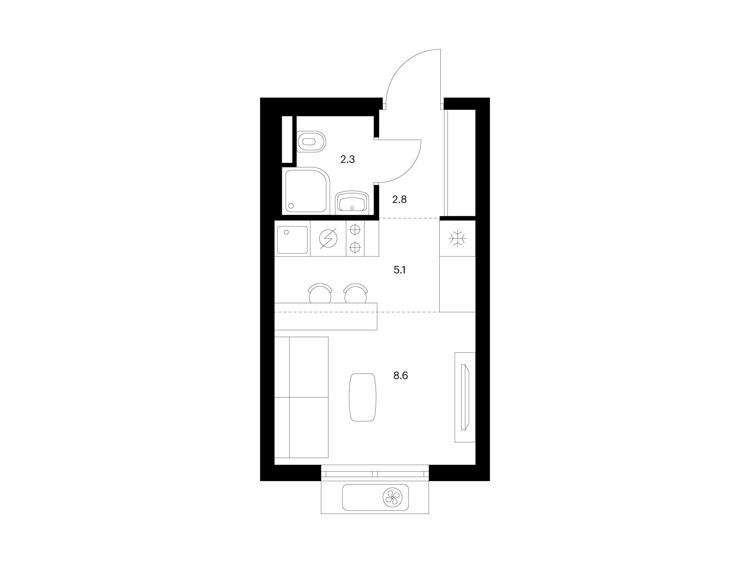 Планировка: Студия 18.80 м² в новостройке ЖК Восточное Бутово