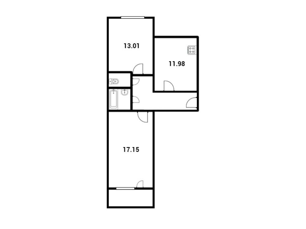 Планировка: 2-комн. квартира 56.52 м² в новостройке Новоокский