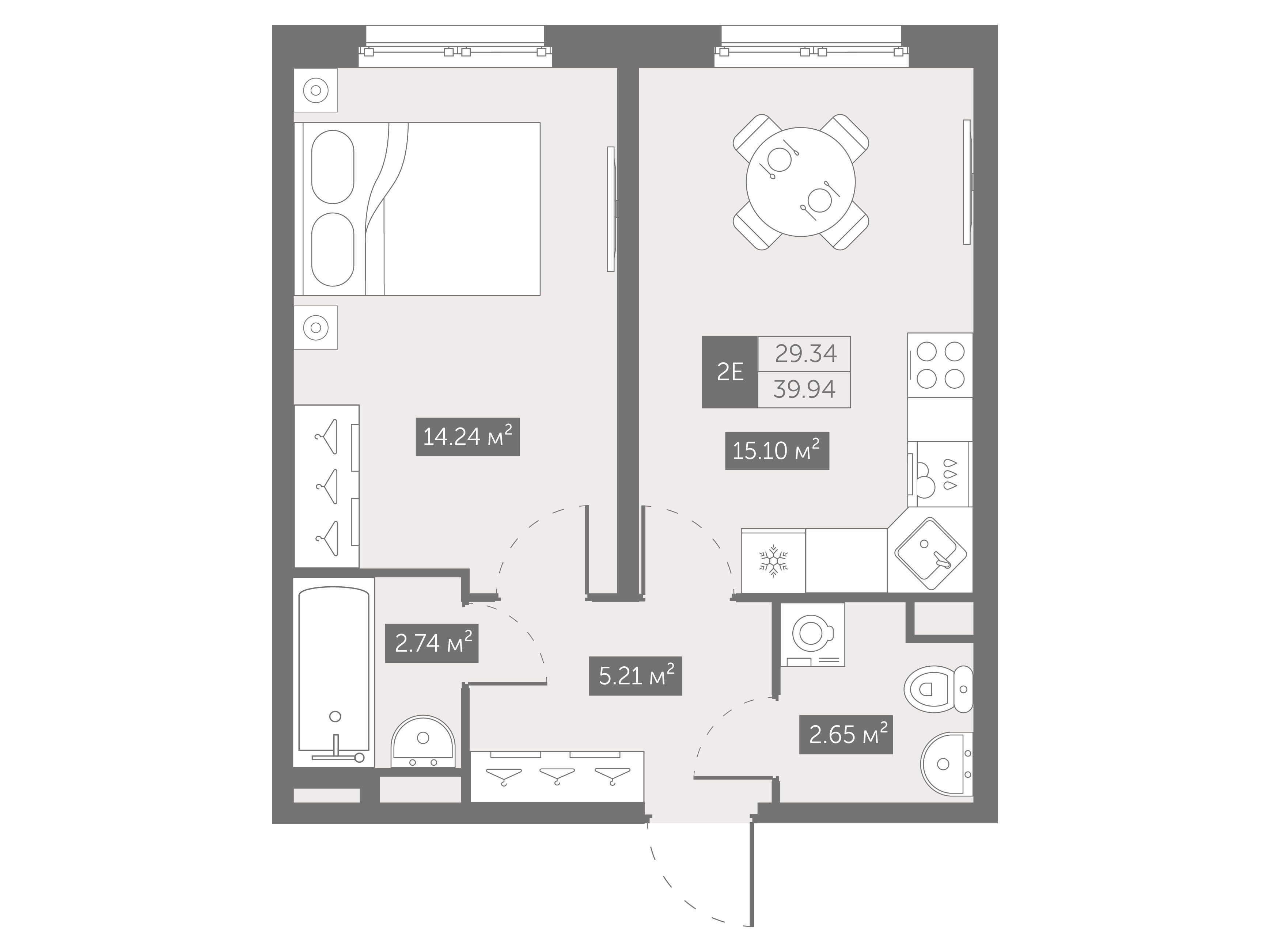 Планировка: 1-комн. квартира 39.94 м² в новостройке Зум на Неве