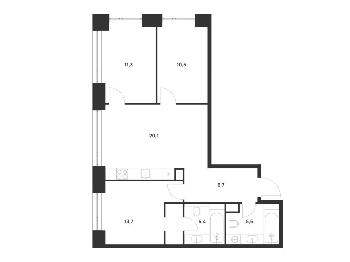 Планировка: 3-комн. квартира 72.30 м² в новостройке Войс