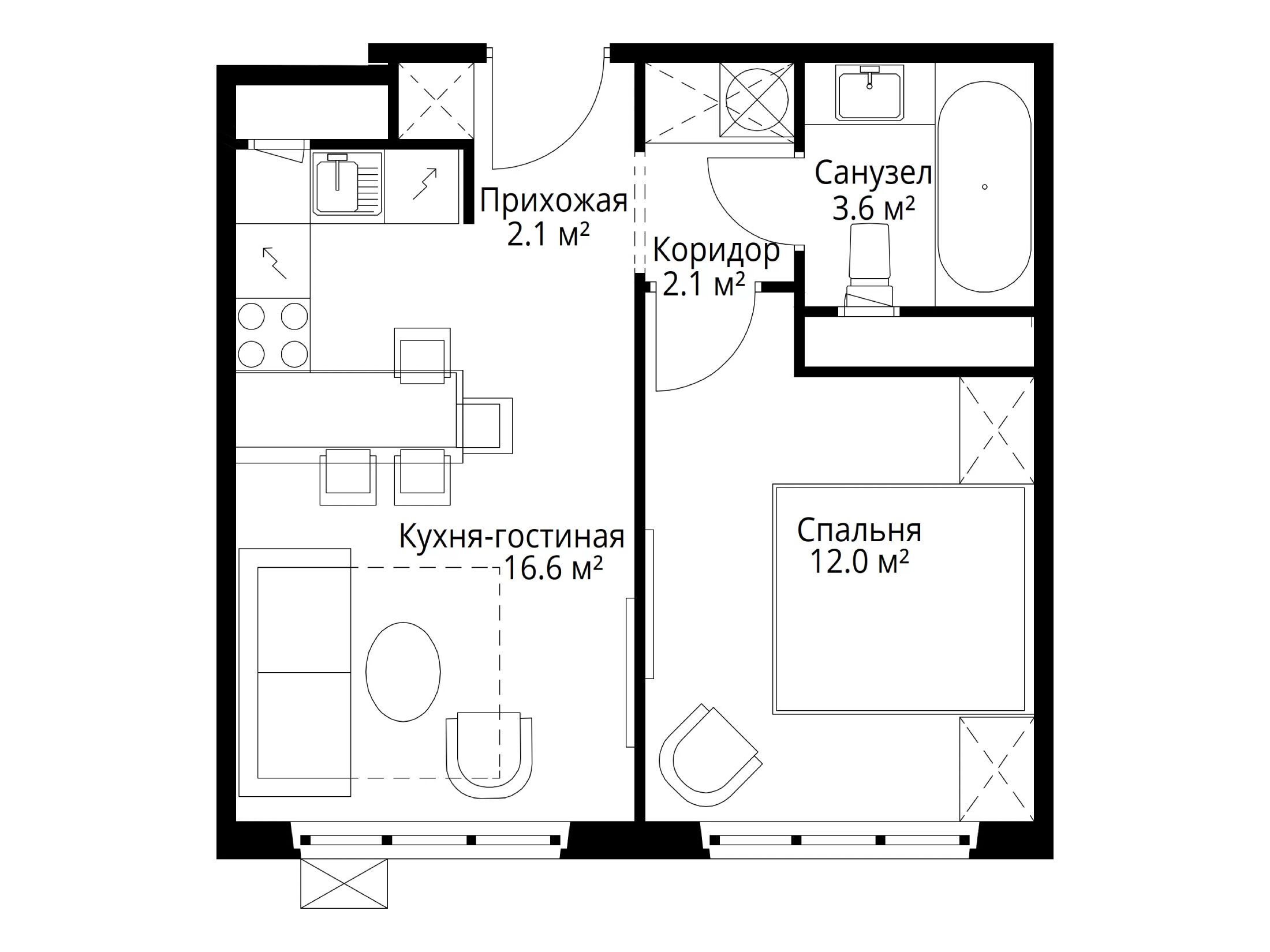 Планировка: 1-комн. квартира 36.40 м² в новостройке У реки Эко Видное 2