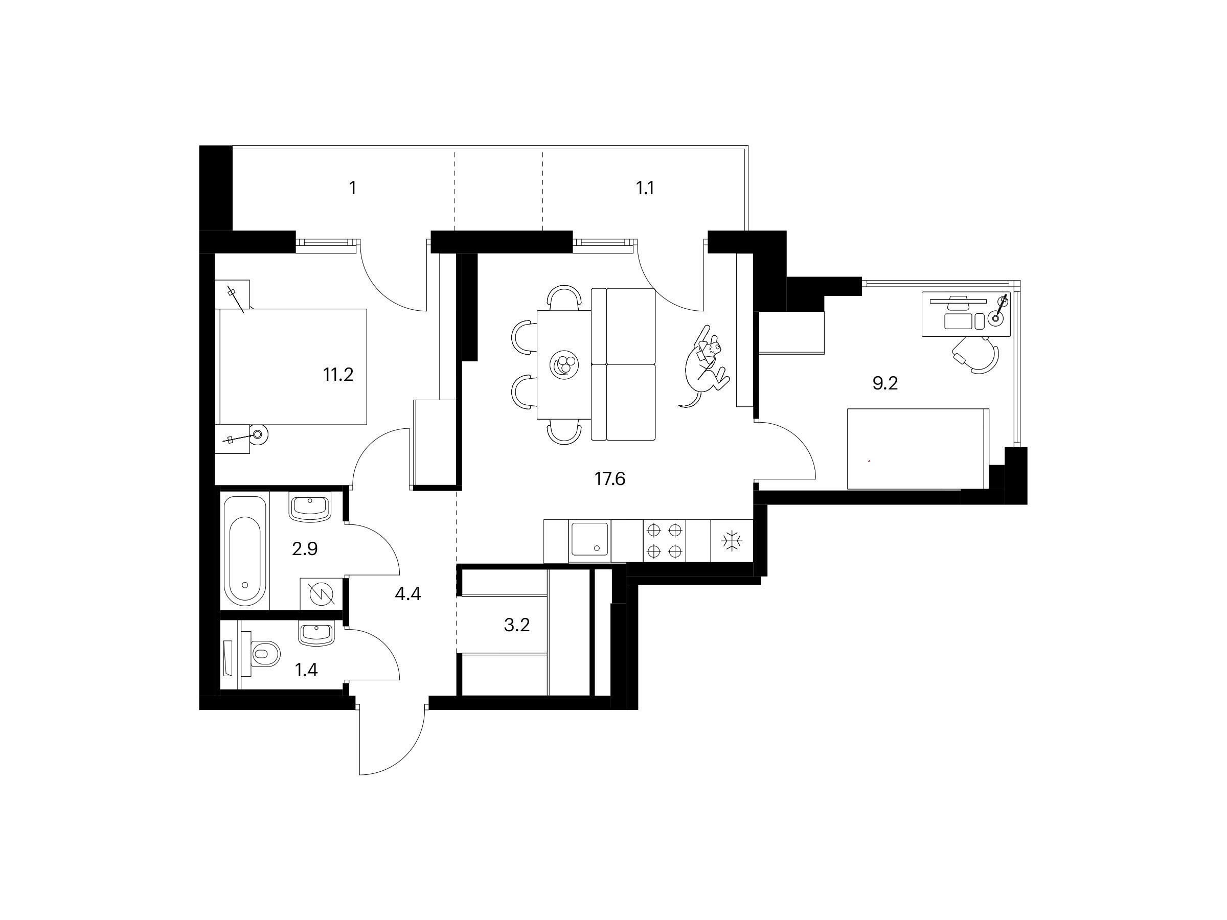 Планировка: 2-комн. квартира 52.00 м² в новостройке ЖК Бусиновский парк