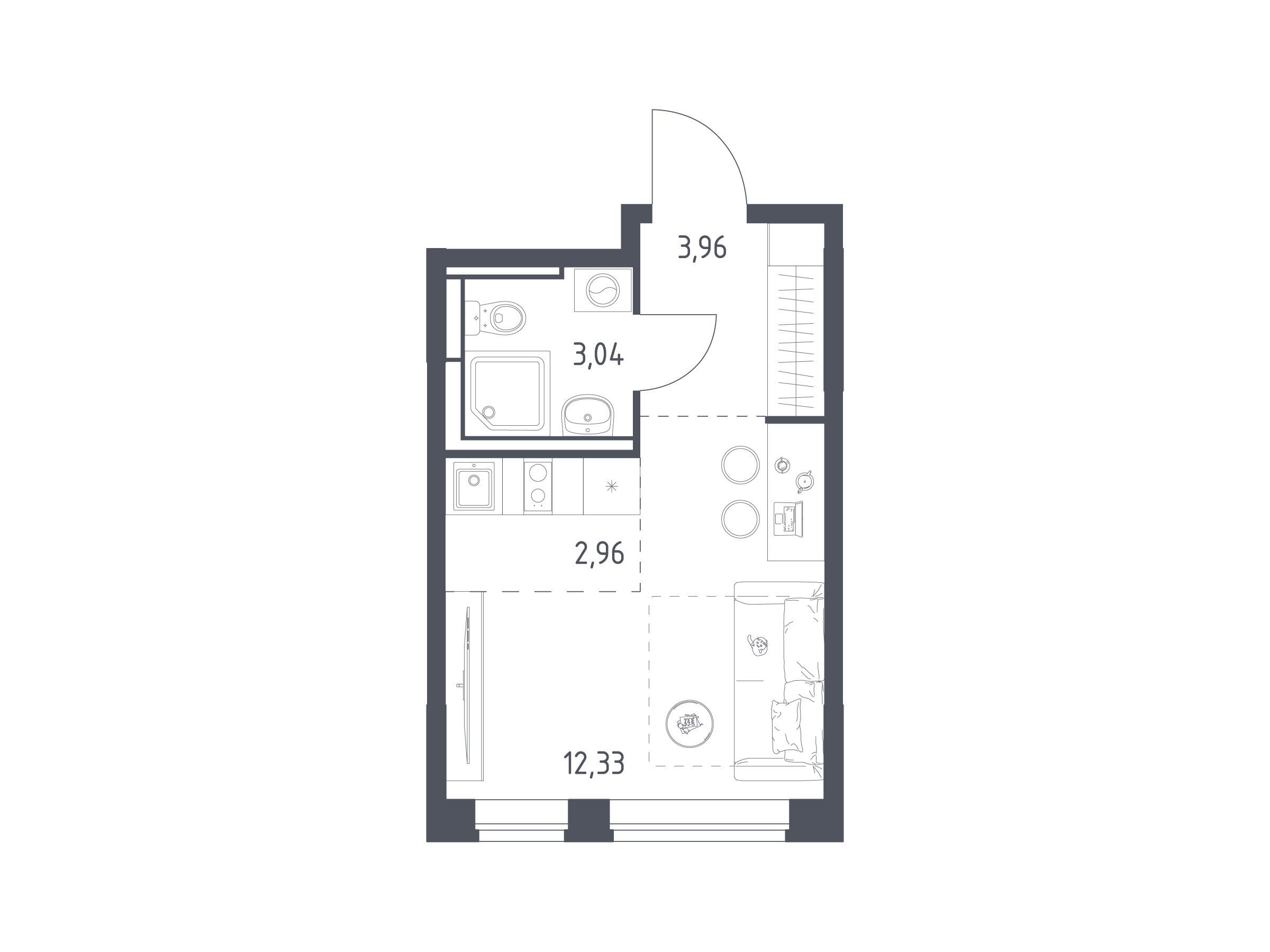 Планировка: Студия 22.29 м² в новостройке Богдановский Лес