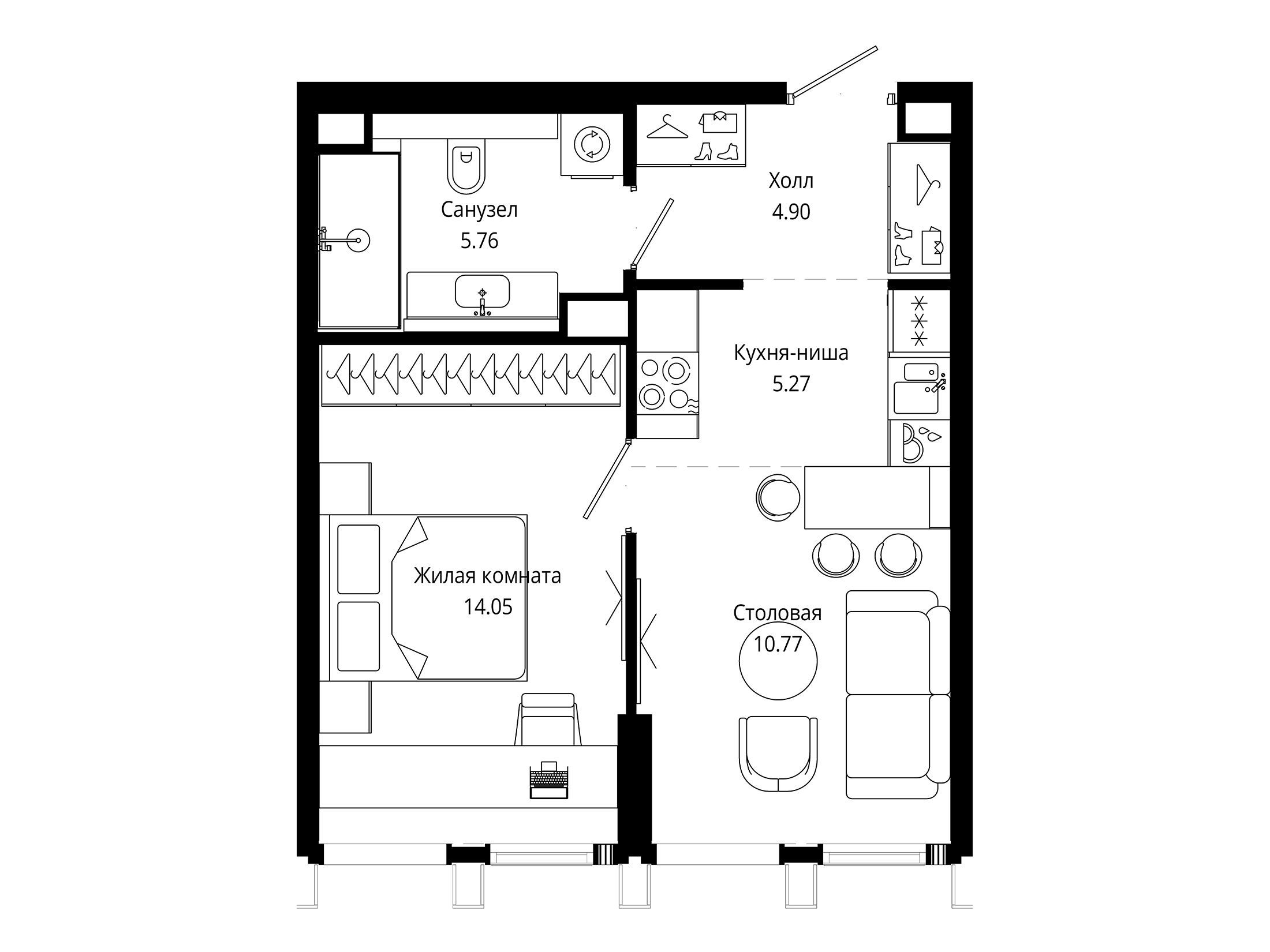 Планировка: 1-комн. квартира 40.70 м² в новостройке ЖК Мод