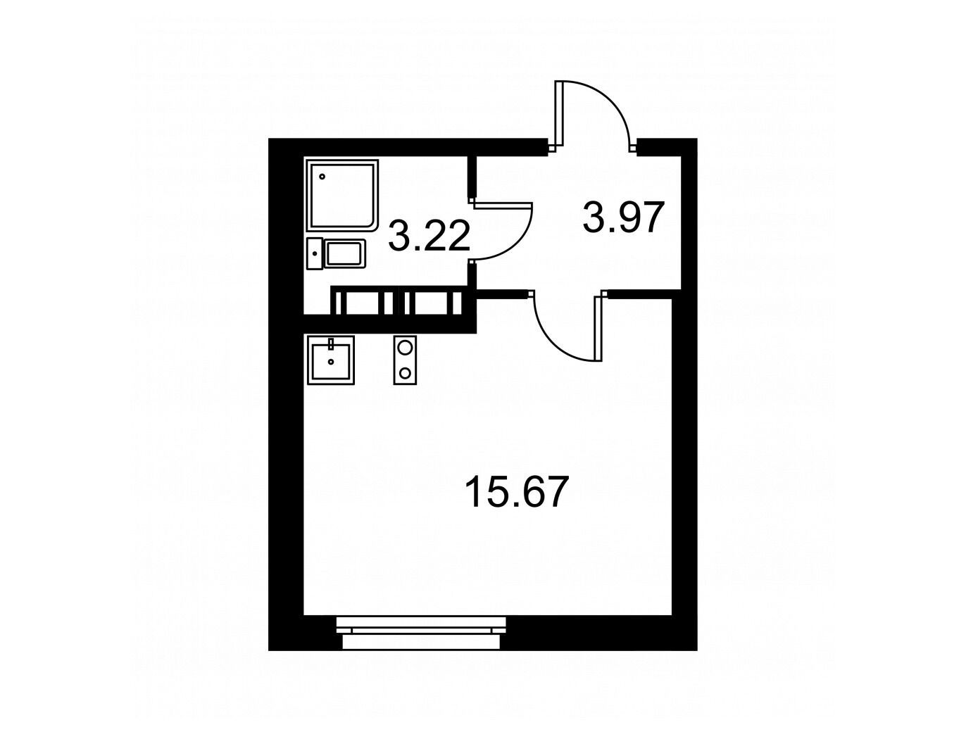 Планировка: Студия 22.86 м² в новостройке Квартал Заречье