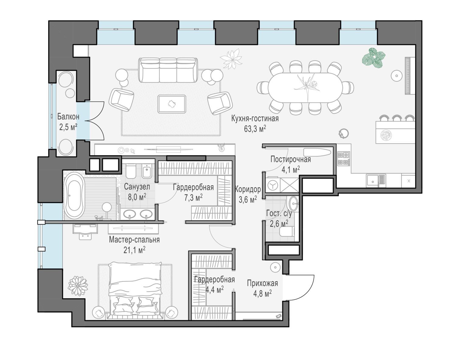 Планировка: 2-комн. квартира 119.90 м² в новостройке Дом на Чистых прудах «Фон Дессин»