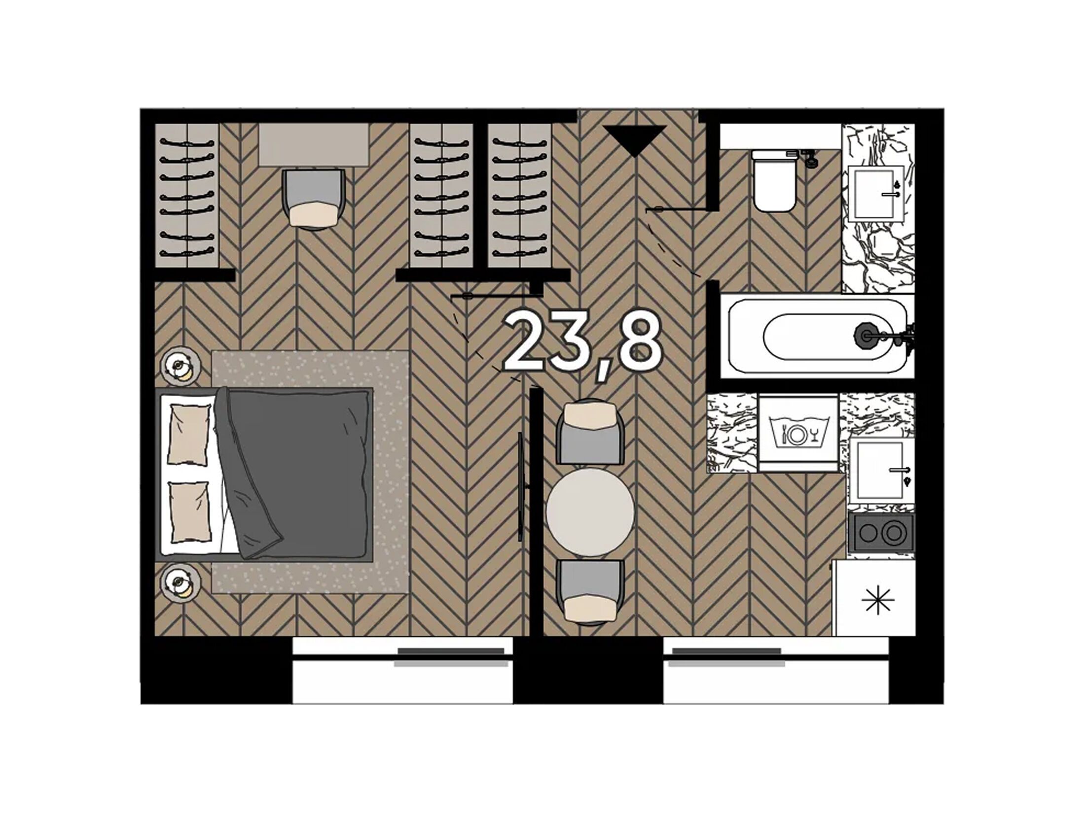 Планировка: Студия 23.80 м² в новостройке Зорге 9