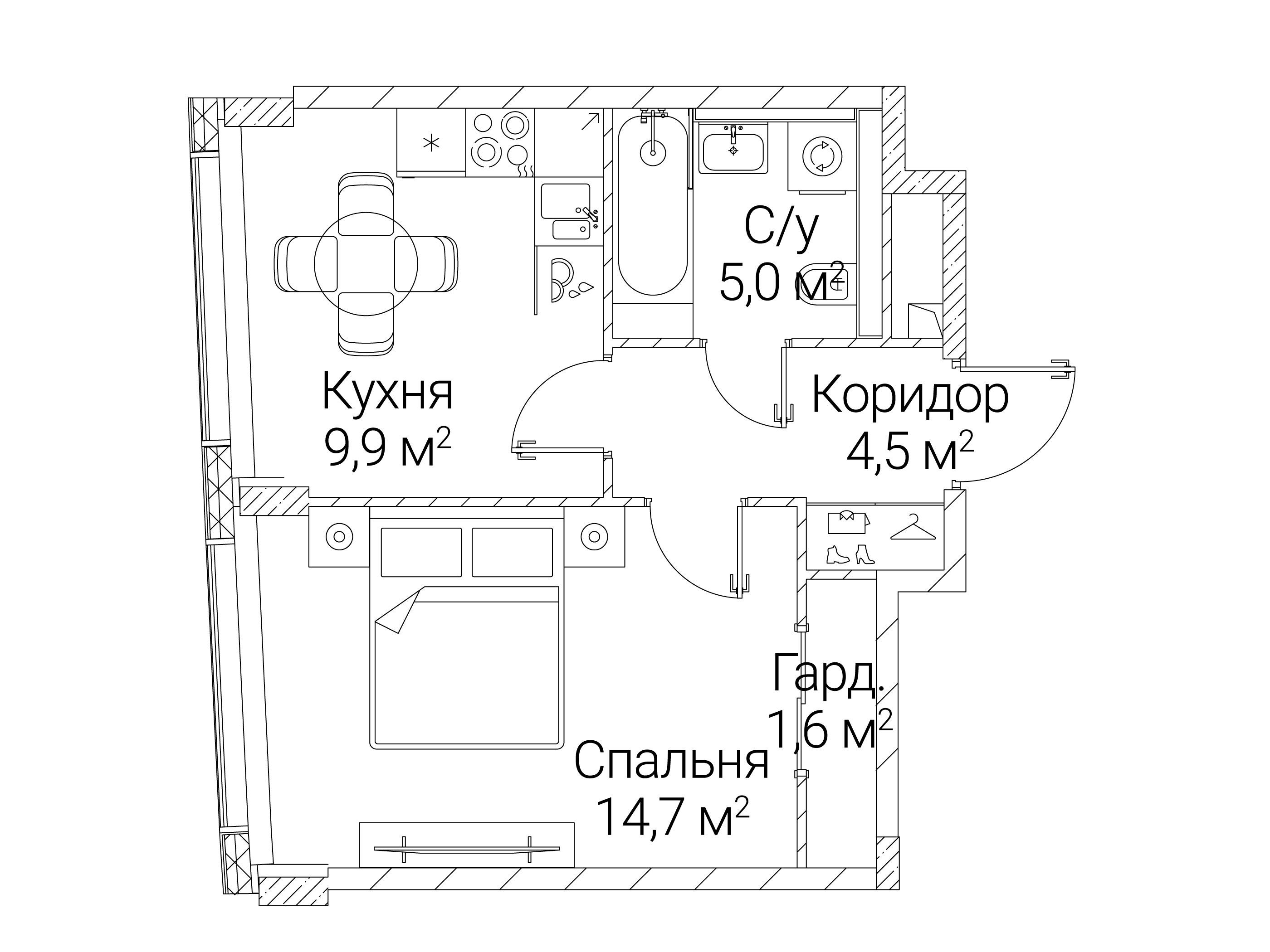 Планировка: 1-комн. квартира 35.70 м² в новостройке Сезар Будущее