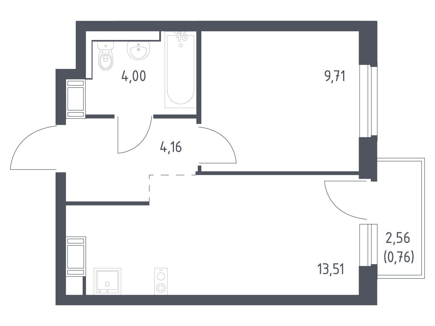 Планировка: 1-комн. квартира 32.14 м² в новостройке Квартал Торики