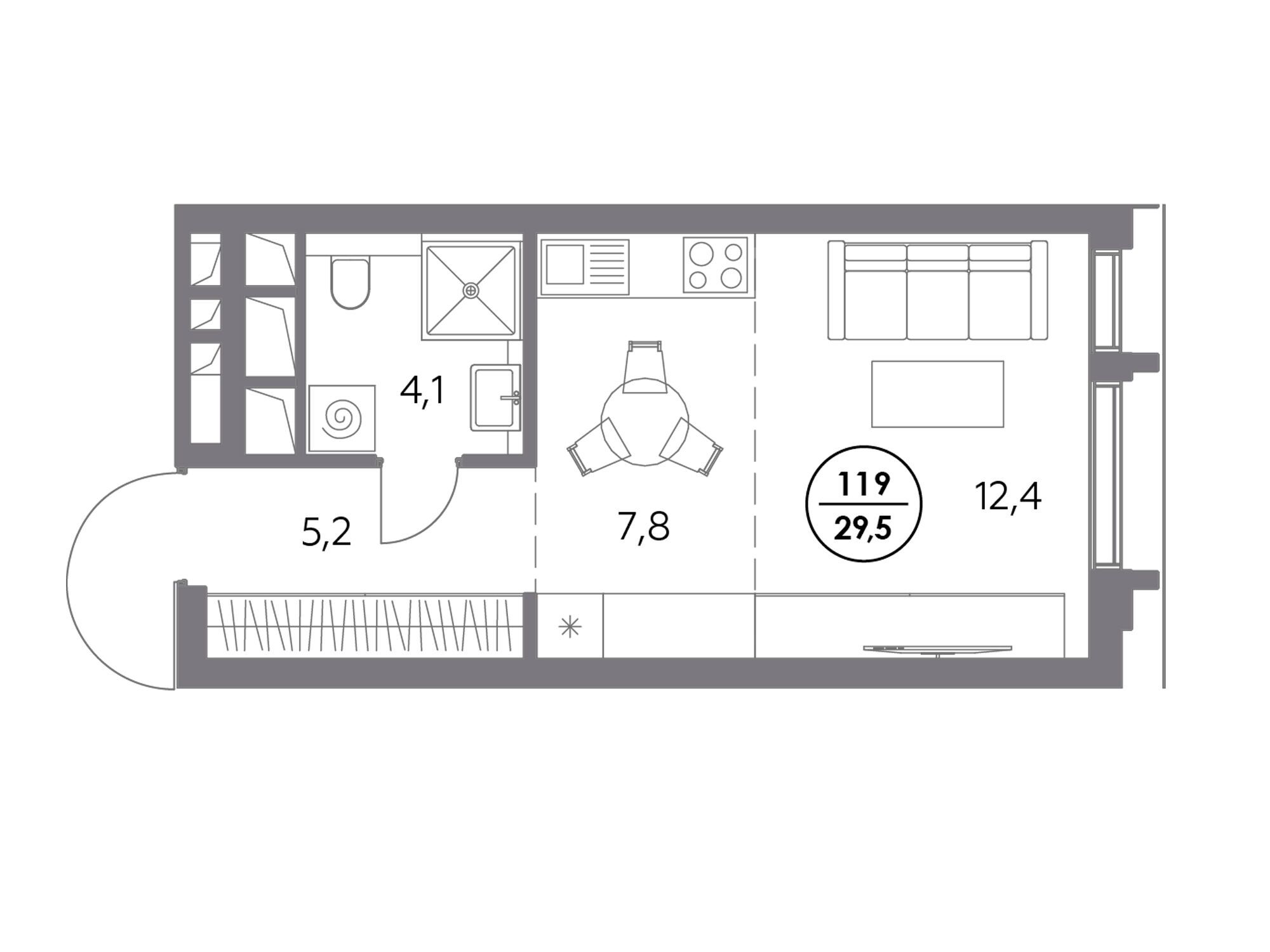 Планировка: Студия 29.50 м² в новостройке ЖК Дом 56