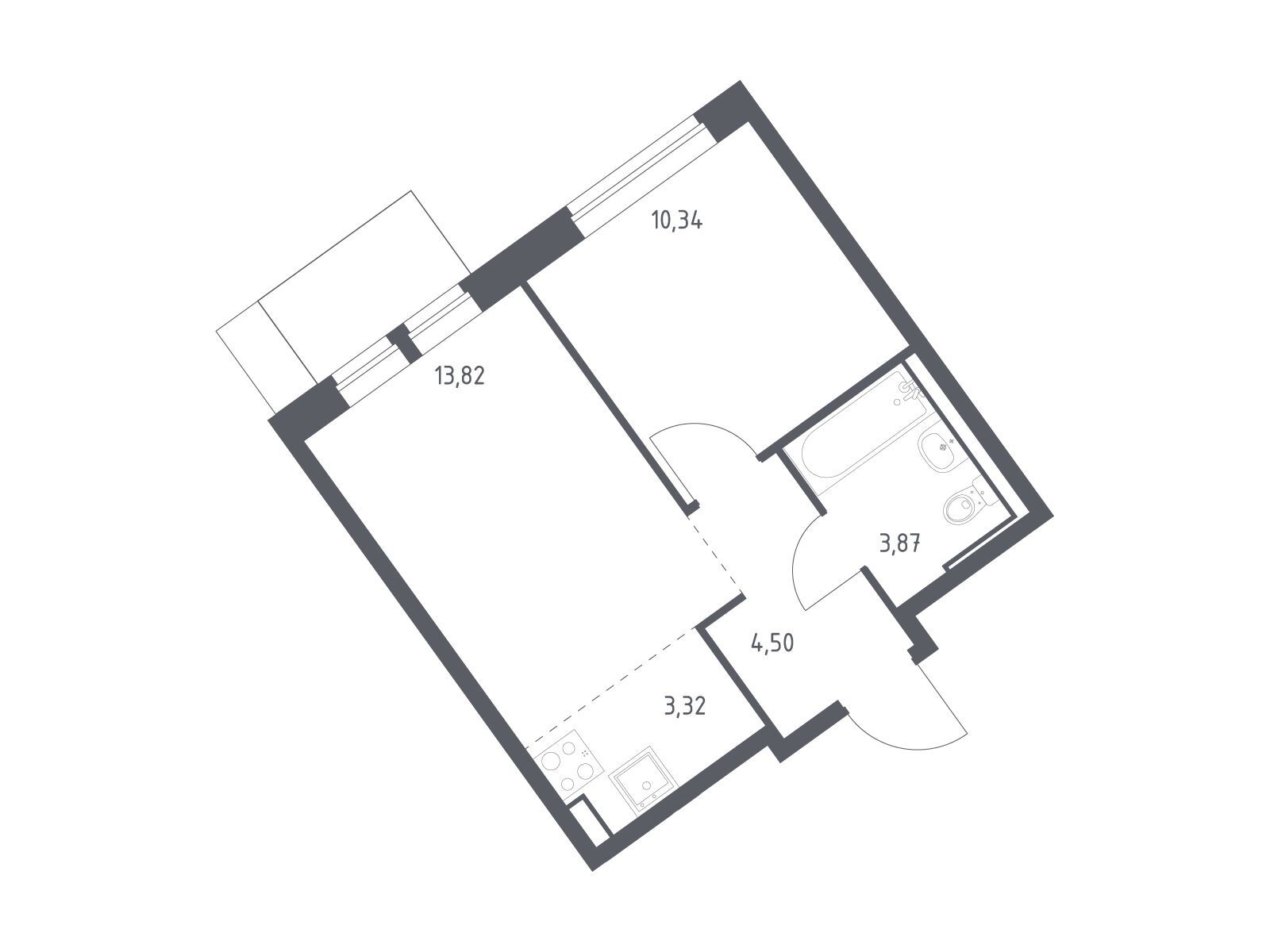 Планировка: 1-комн. квартира 35.85 м² в новостройке ЖК Молжаниново