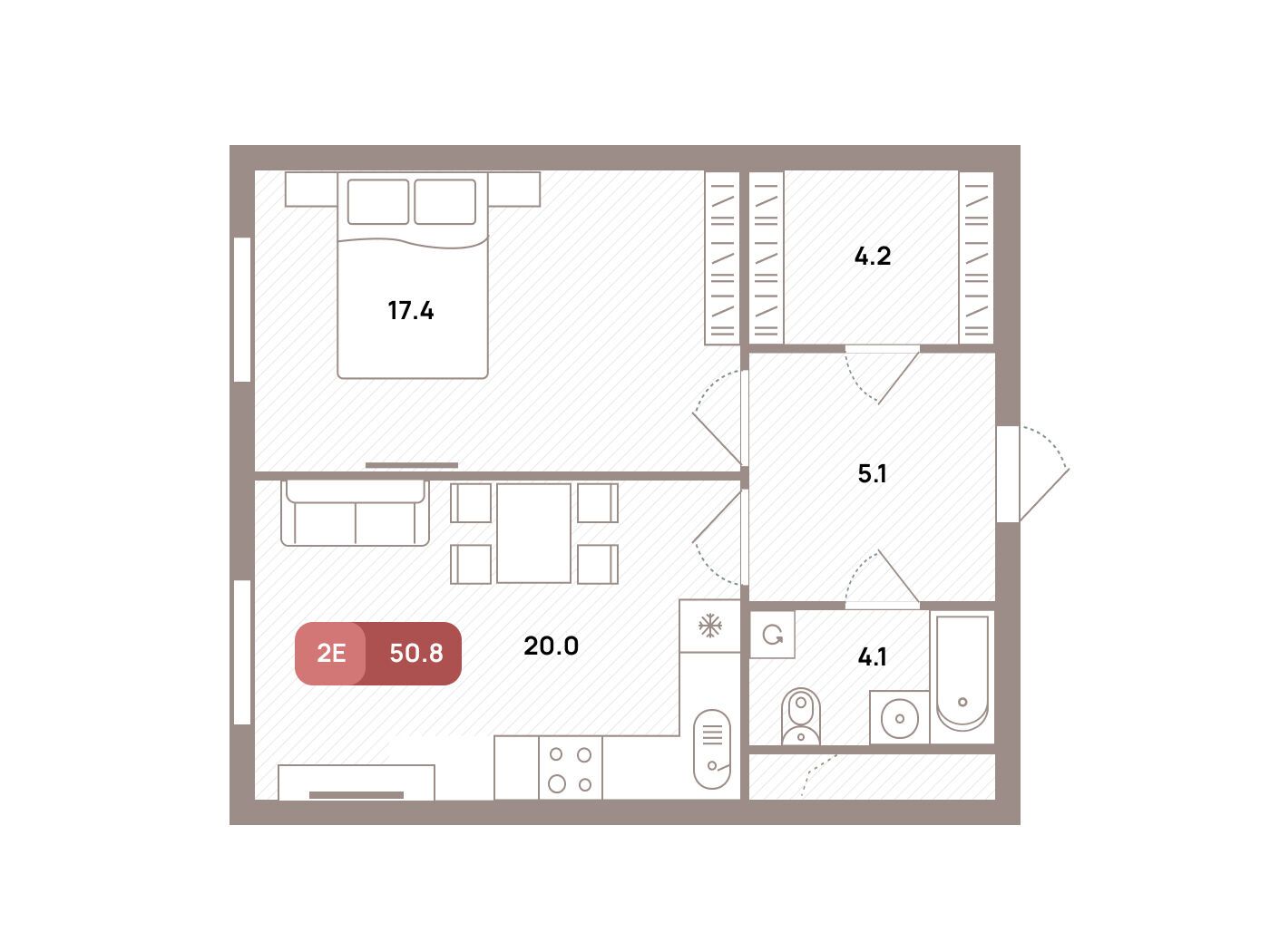 Планировка: 2-комн. квартира 50.80 м² в новостройке Проспект 39