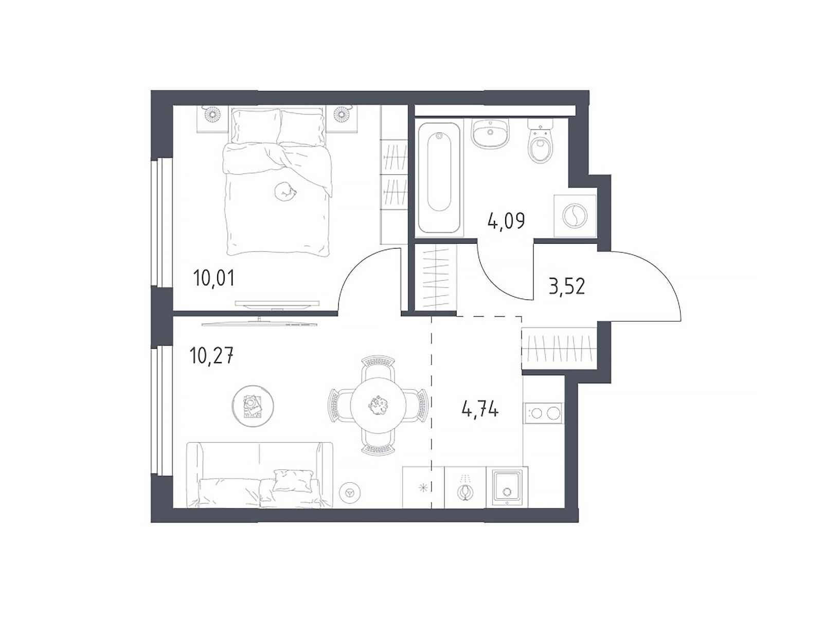 Планировка: 1-комн. квартира 32.63 м² в новостройке Горки Парк