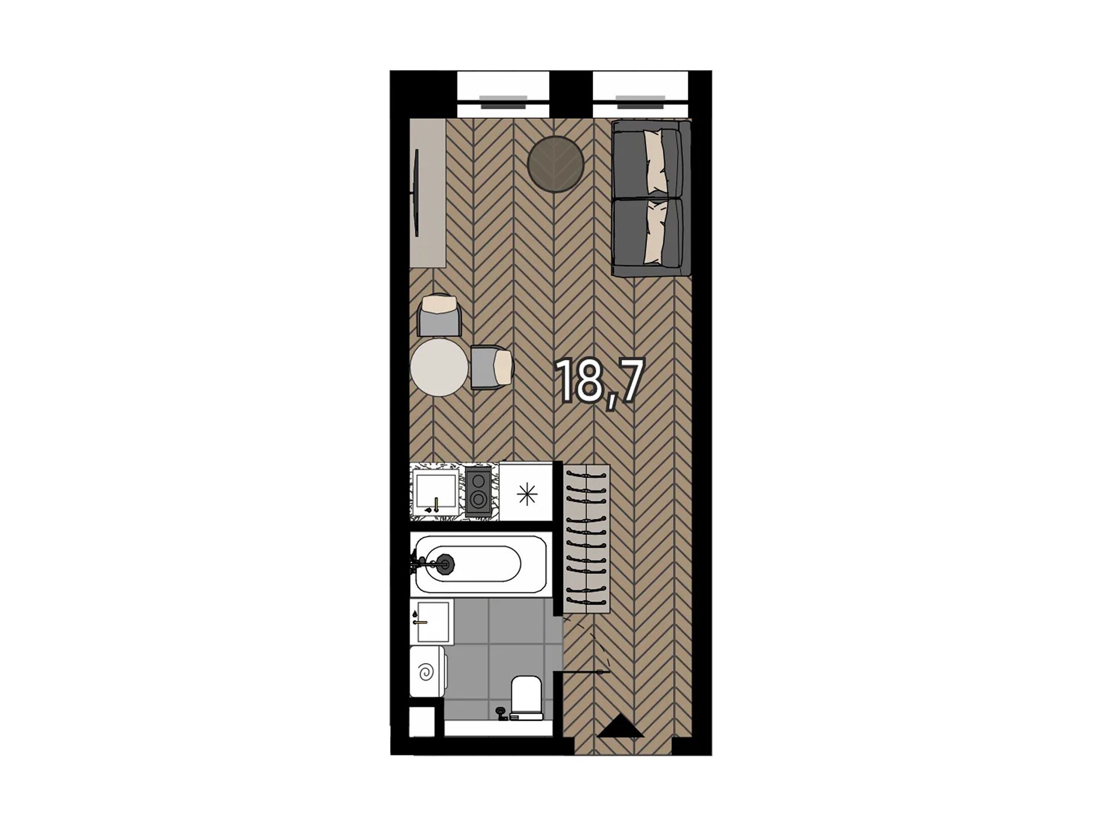 Планировка: Студия 18.70 м² в новостройке Зорге 9
