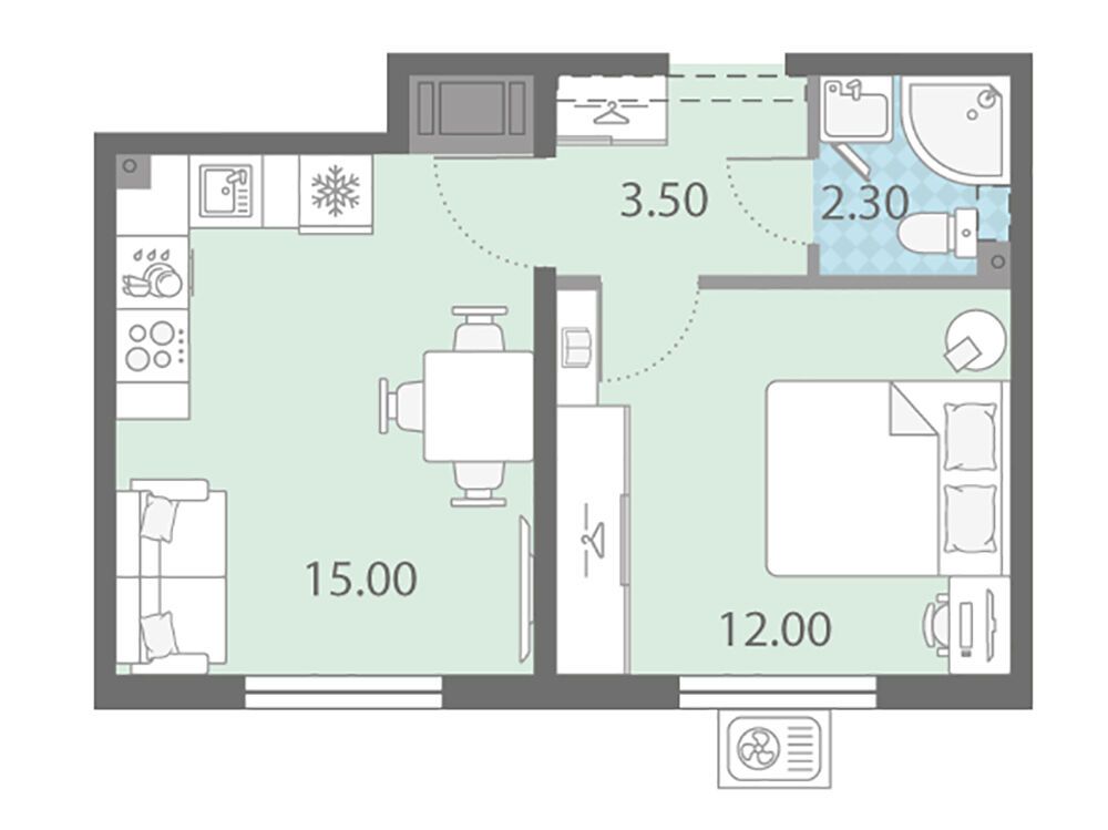 Планировка: 1-комн. квартира 32.80 м² в новостройке Ржевский парк