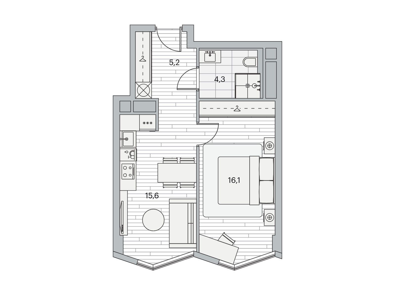 Планировка: 1-комн. квартира 40.90 м² в новостройке Береговой-2
