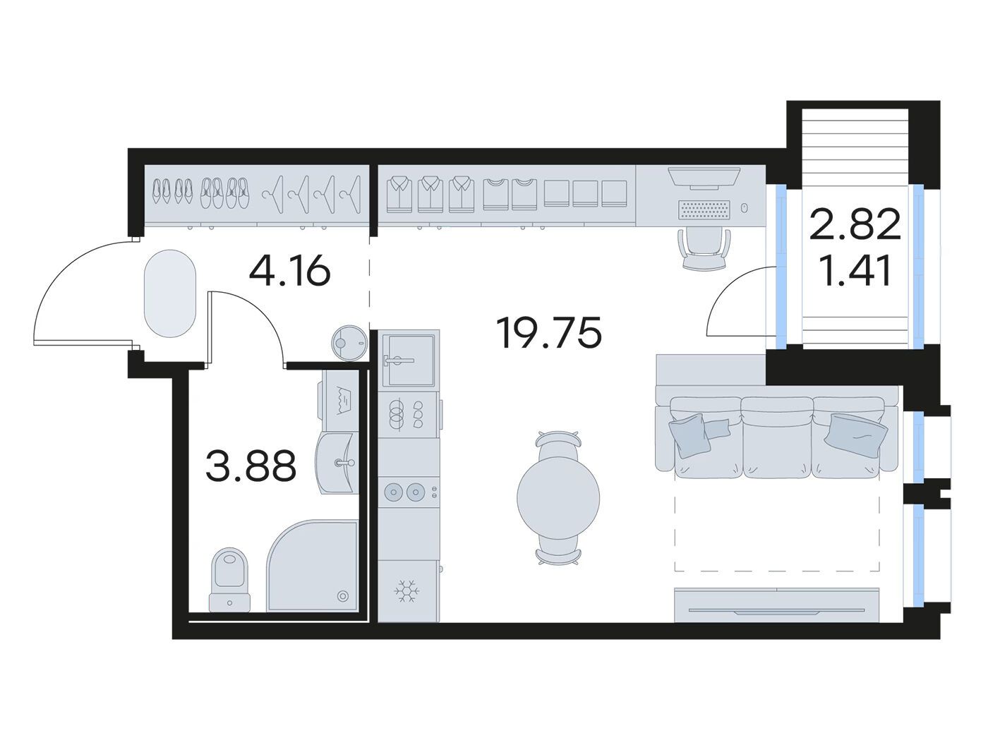 Планировка: Студия 29.10 м² в новостройке Глоракс Парголово