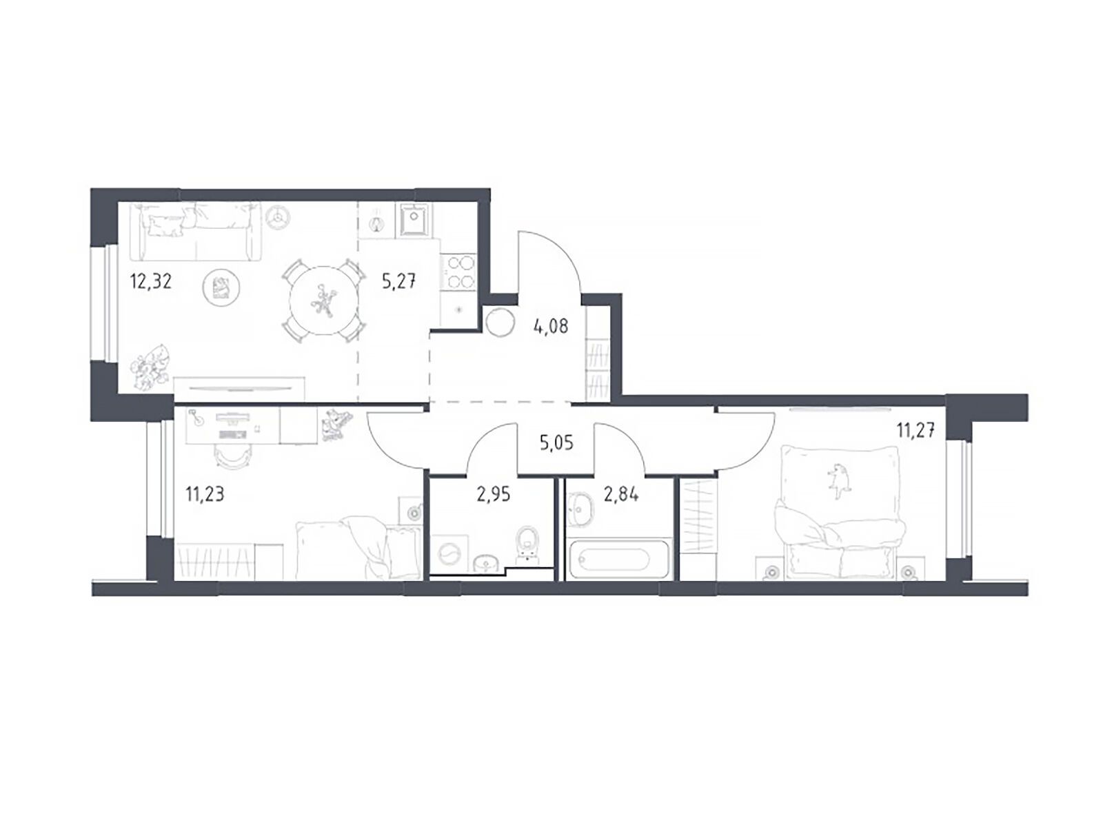 Планировка: 2-комн. квартира 55.01 м² в новостройке Прибрежный Парк