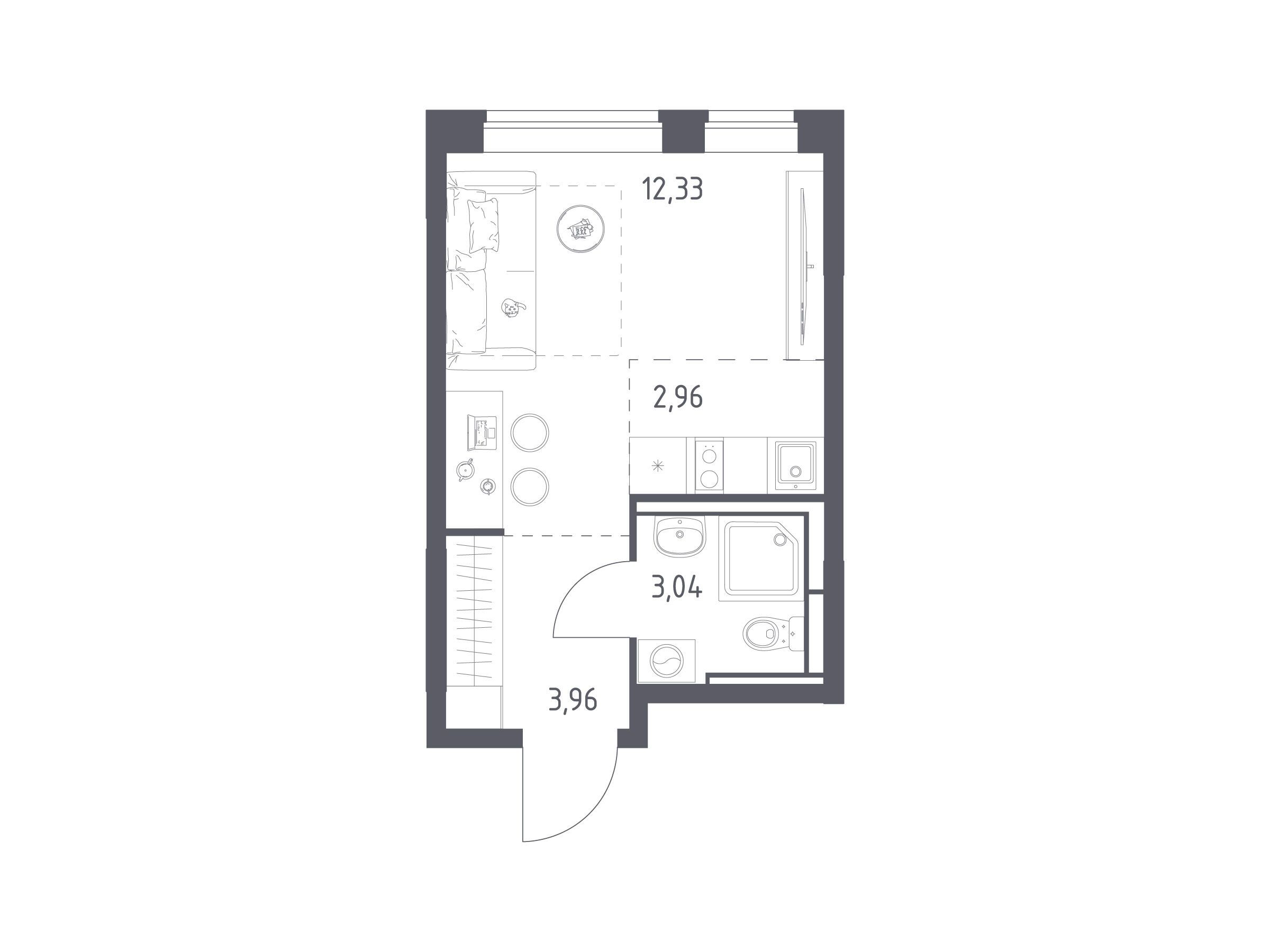 Планировка: Студия 22.29 м² в новостройке Богдановский Лес