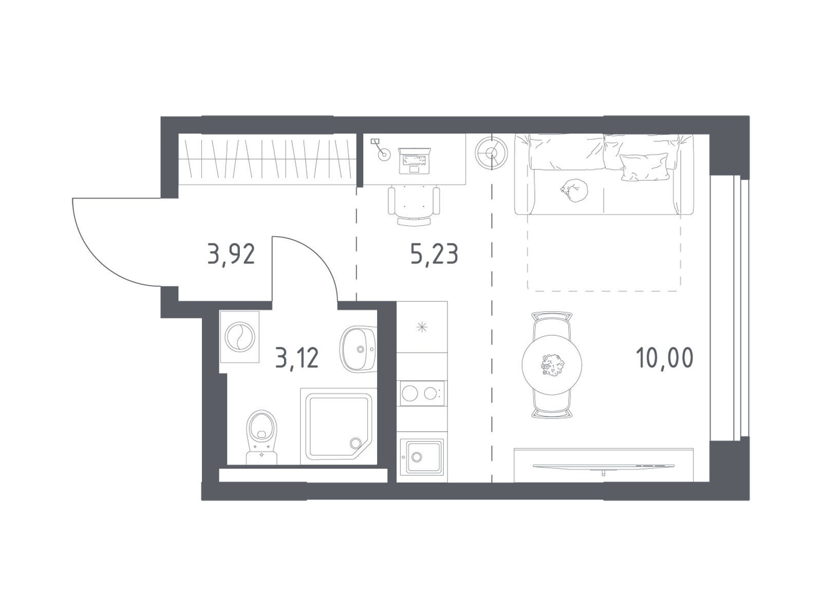 Планировка: 1-комн. квартира 22.27 м² в новостройке Большое Юрлово