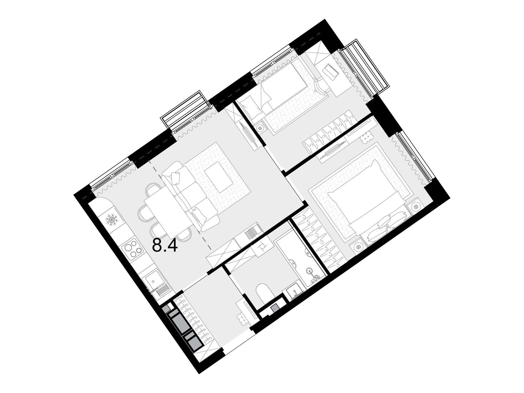 Планировка: 3-комн. квартира 47.90 м² в новостройке Новая Звезда II