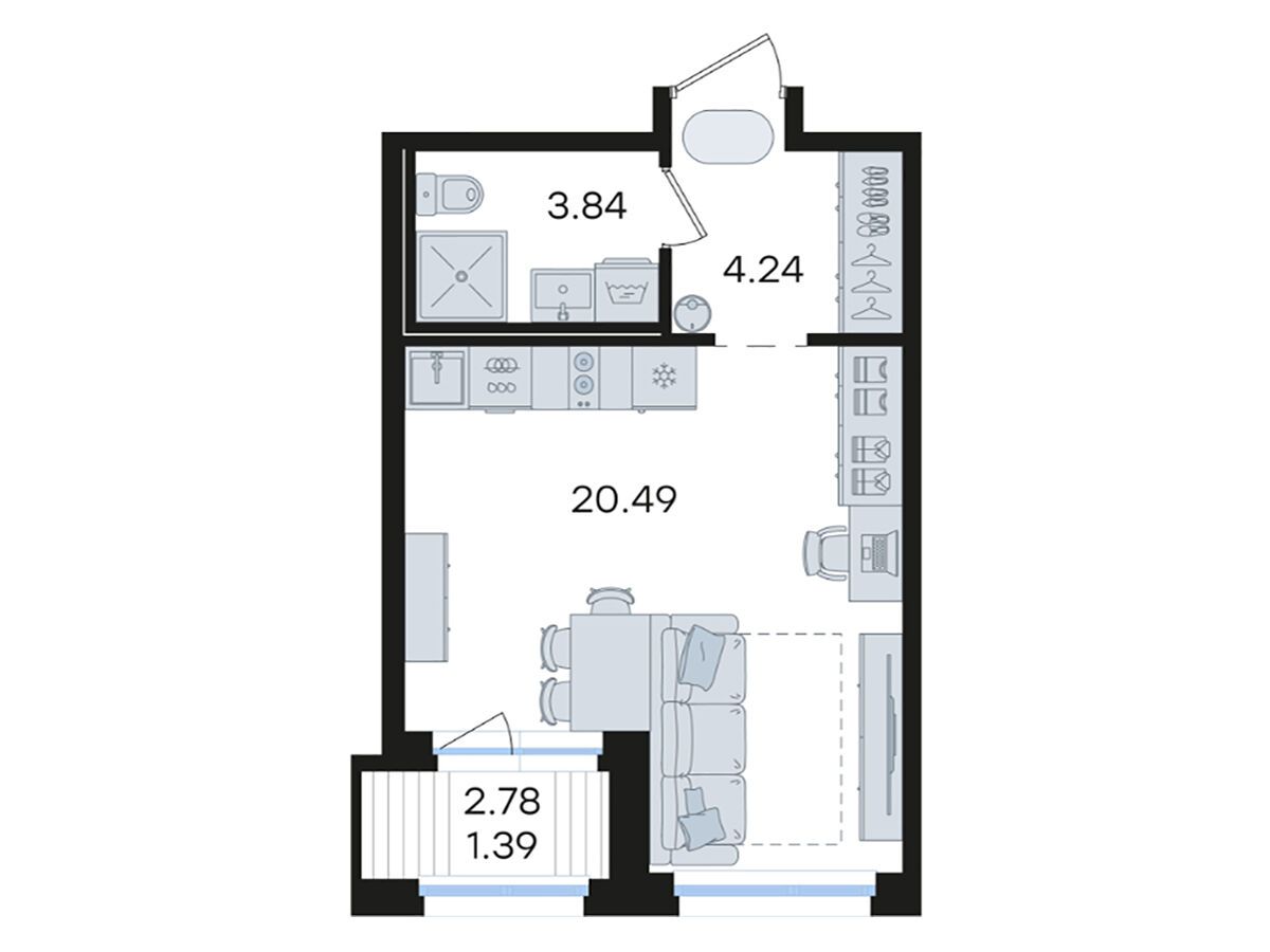 Планировка: Студия 29.96 м² в новостройке Глоракс Парголово