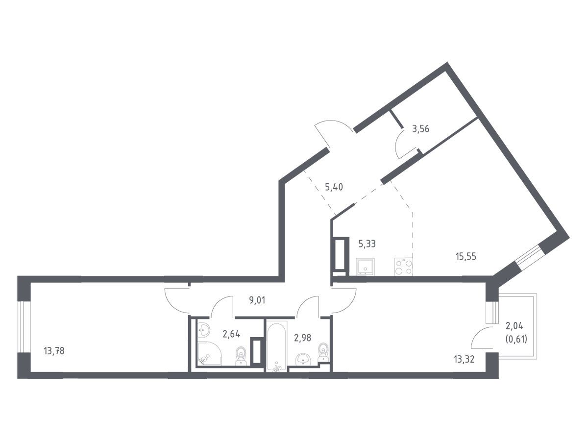 Планировка: 2-комн. квартира 72.18 м² в новостройке Лаголово