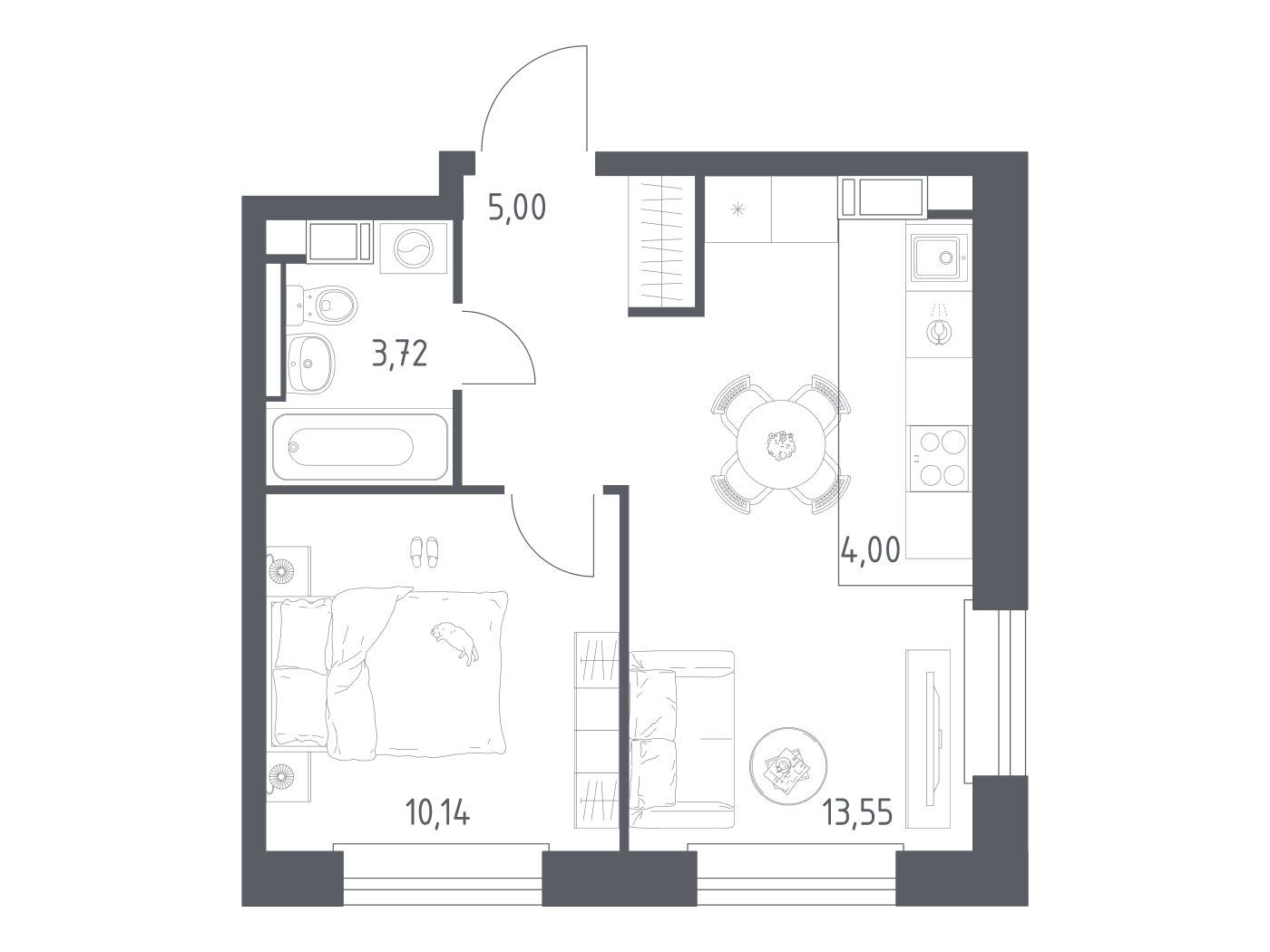 Планировка: 1-комн. квартира 36.41 м² в новостройке Эко Бунино