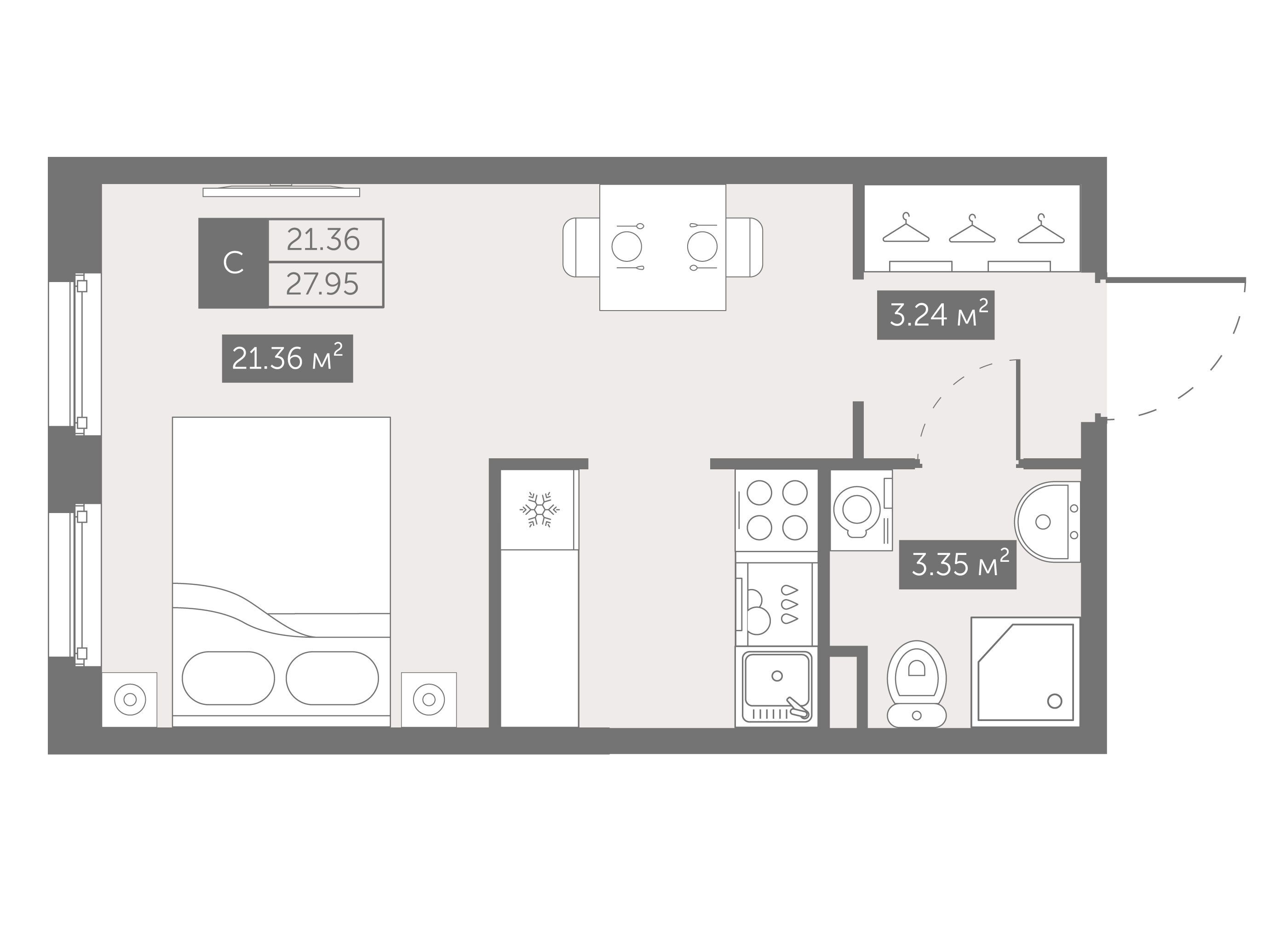 Планировка: Студия 27.95 м² в новостройке Зум на Неве