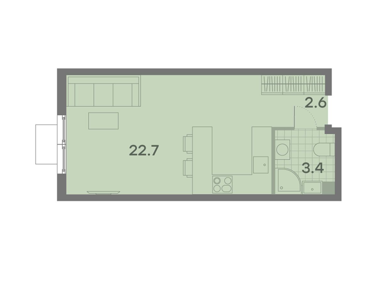 Планировка: Студия 28.20 м² в новостройке Парксайд