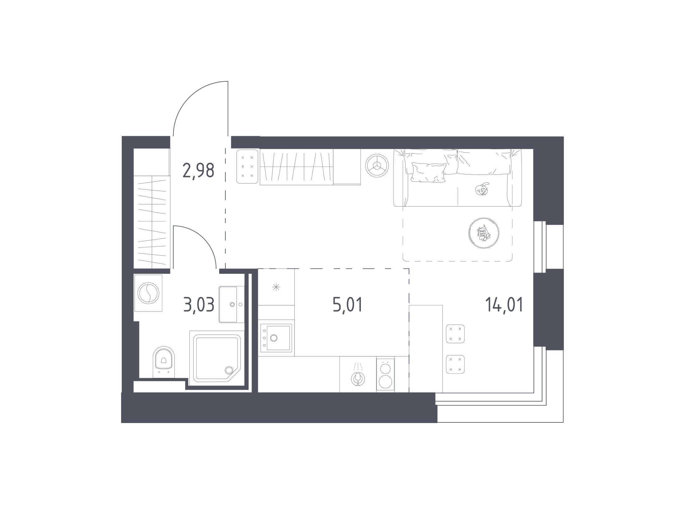 Планировка: Студия 25.03 м² в новостройке Заречье Парк