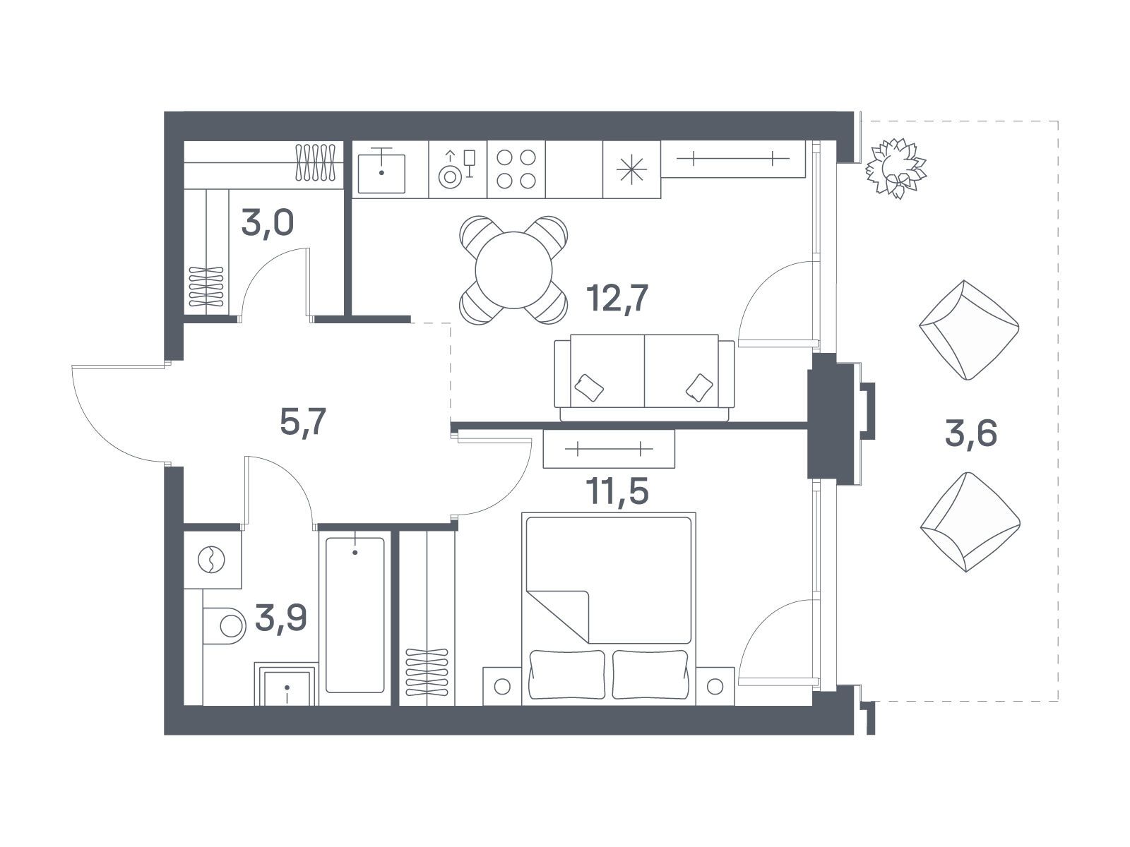 Планировка: 1-комн. квартира 40.40 м² в новостройке Портленд. Дом на берегу