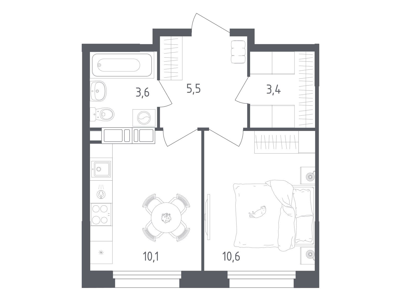 Планировка: 1-комн. квартира 33.20 м² в новостройке Ольховый Квартал