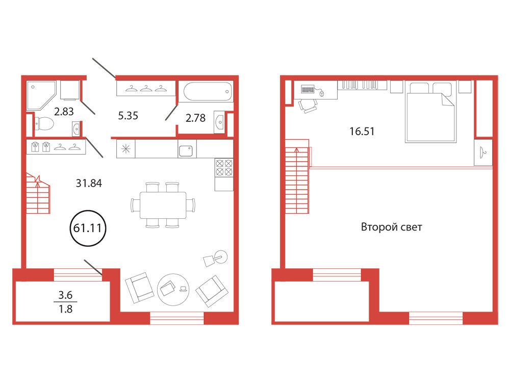 Планировка: Студия 61.11 м² в новостройке Энфилд