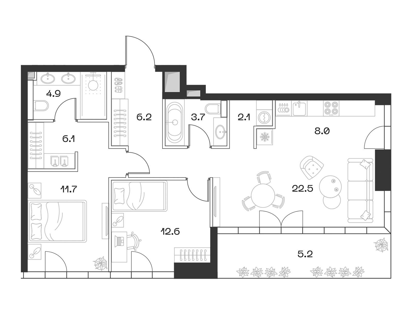 Планировка: 3-комн. квартира 83.00 м² в новостройке ЖК Шифт