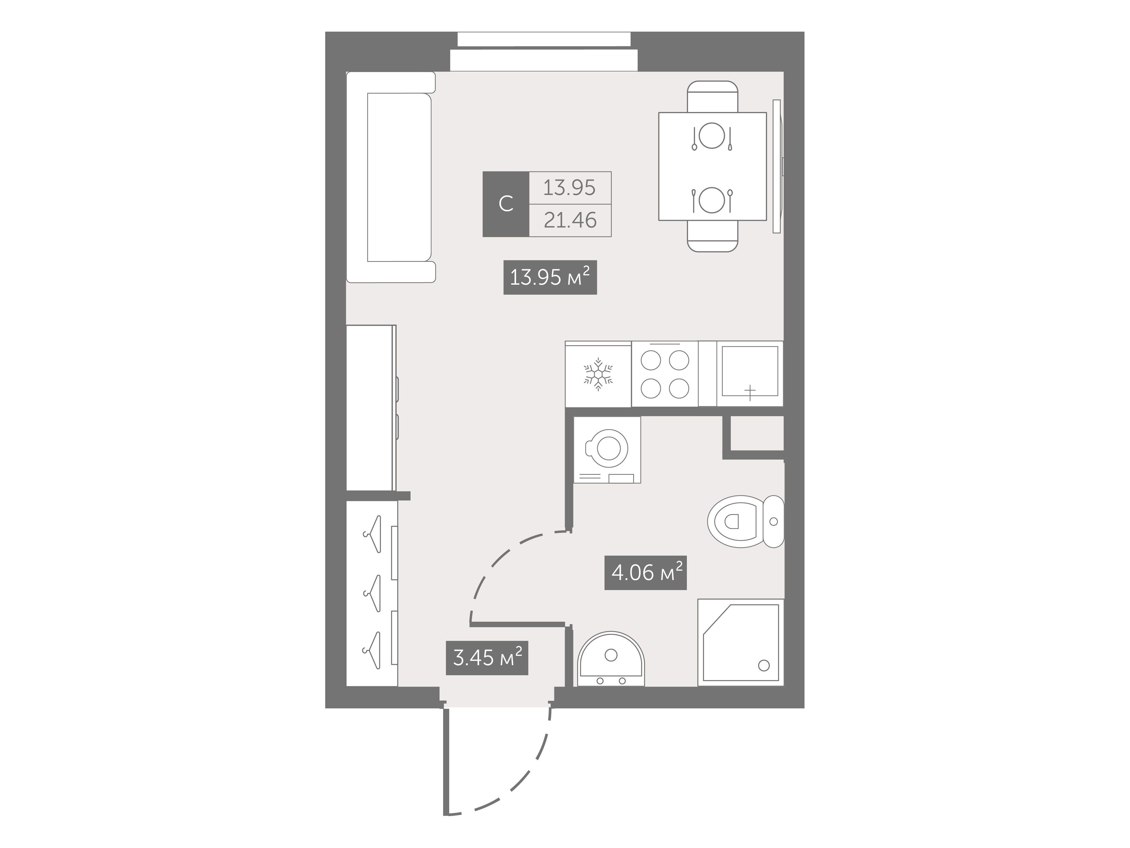 Планировка: Студия 21.46 м² в новостройке Зум на Неве